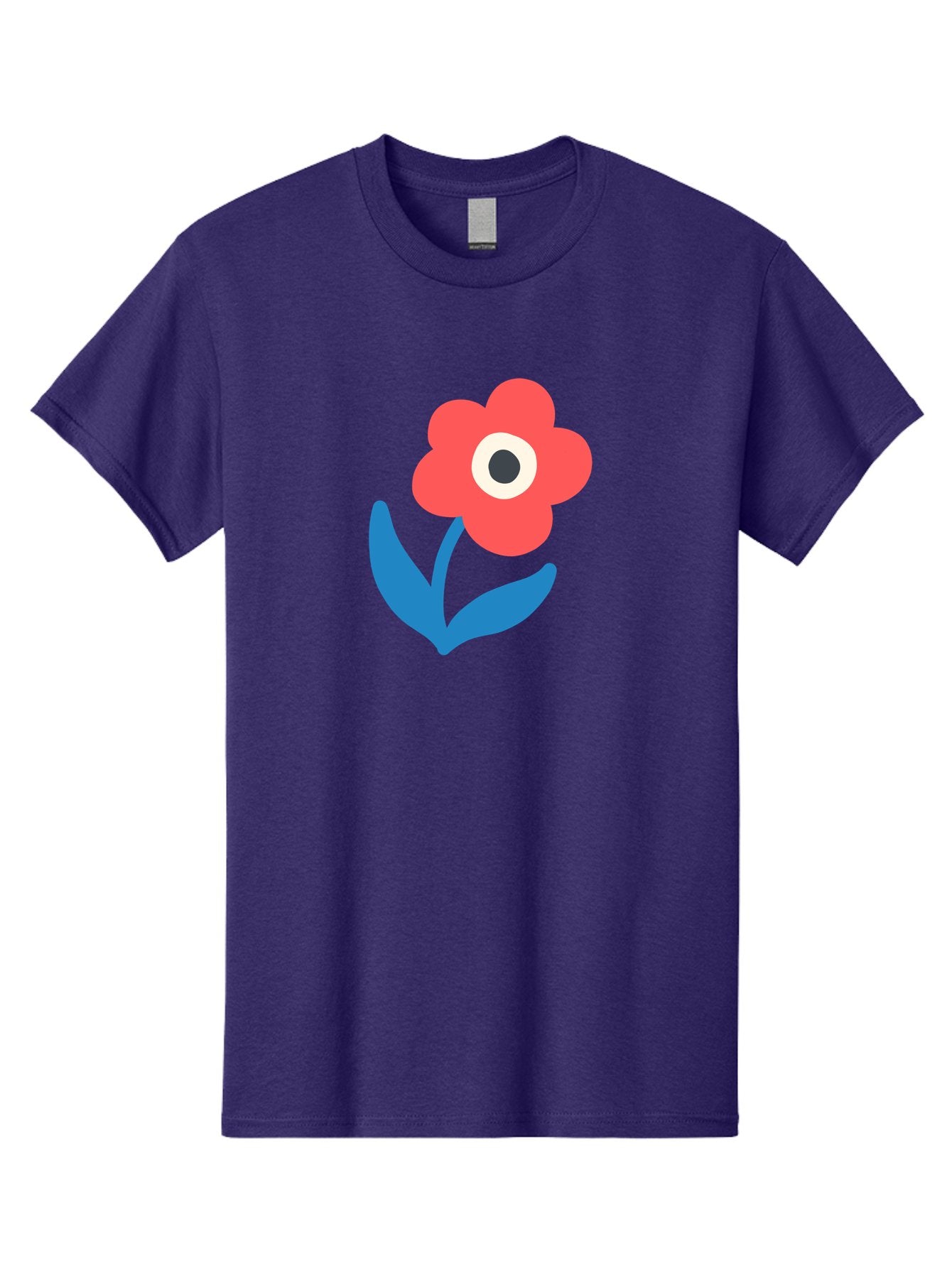 Flower-With-Eye Men'S Graphic Tee, 100% Cotton, Comfortable Casual Summer Wear, Machine Washable, Red Flower, Blue Leaves, White And Black Center, Simple Illustration, Minimalist Design, Childrens Art, Cartoon Flower, Playful Graphics Aab741 9