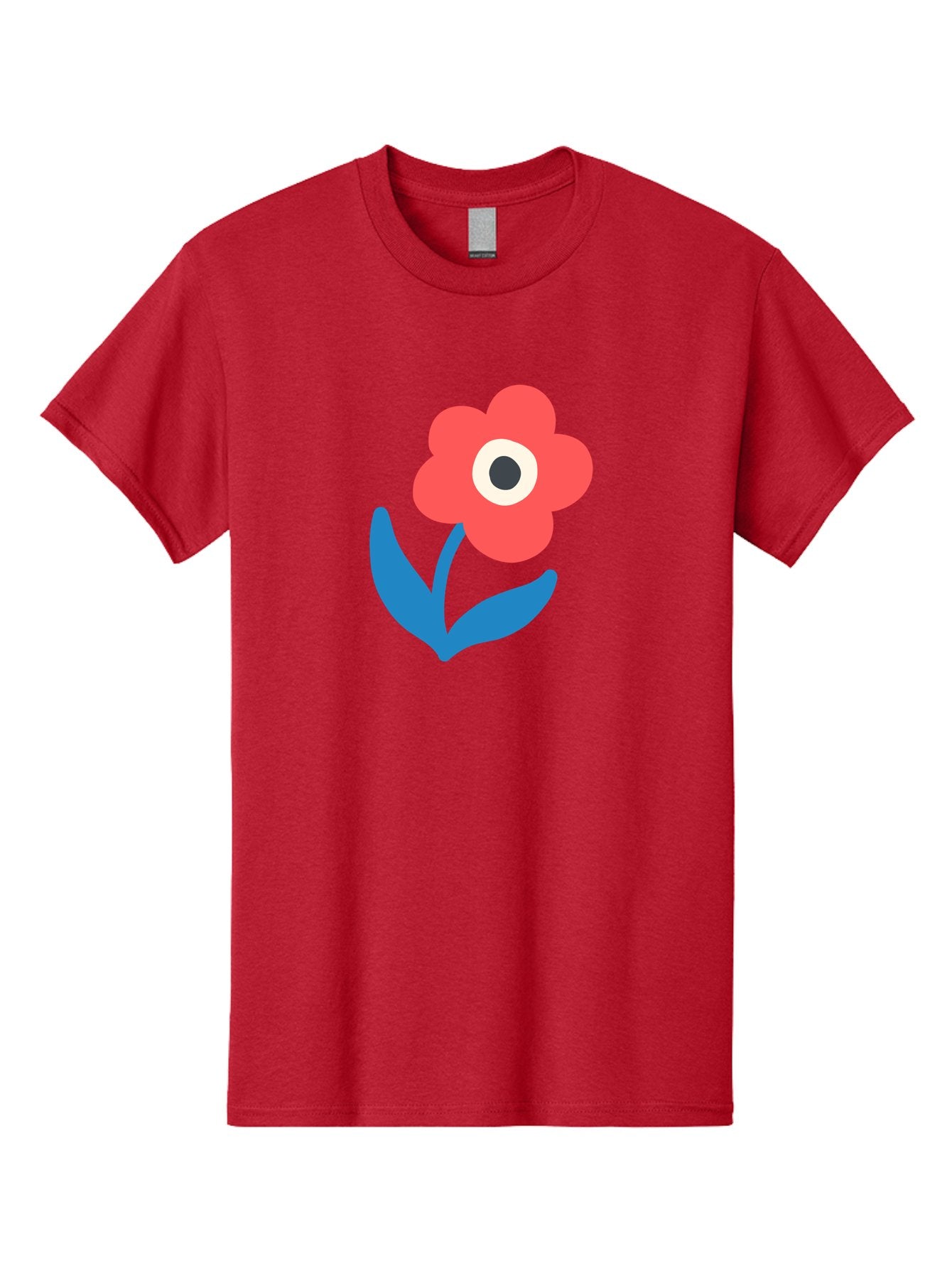 Flower-With-Eye Men'S Graphic Tee, 100% Cotton, Comfortable Casual Summer Wear, Machine Washable, Red Flower, Blue Leaves, White And Black Center, Simple Illustration, Minimalist Design, Childrens Art, Cartoon Flower, Playful Graphics Aab741 10