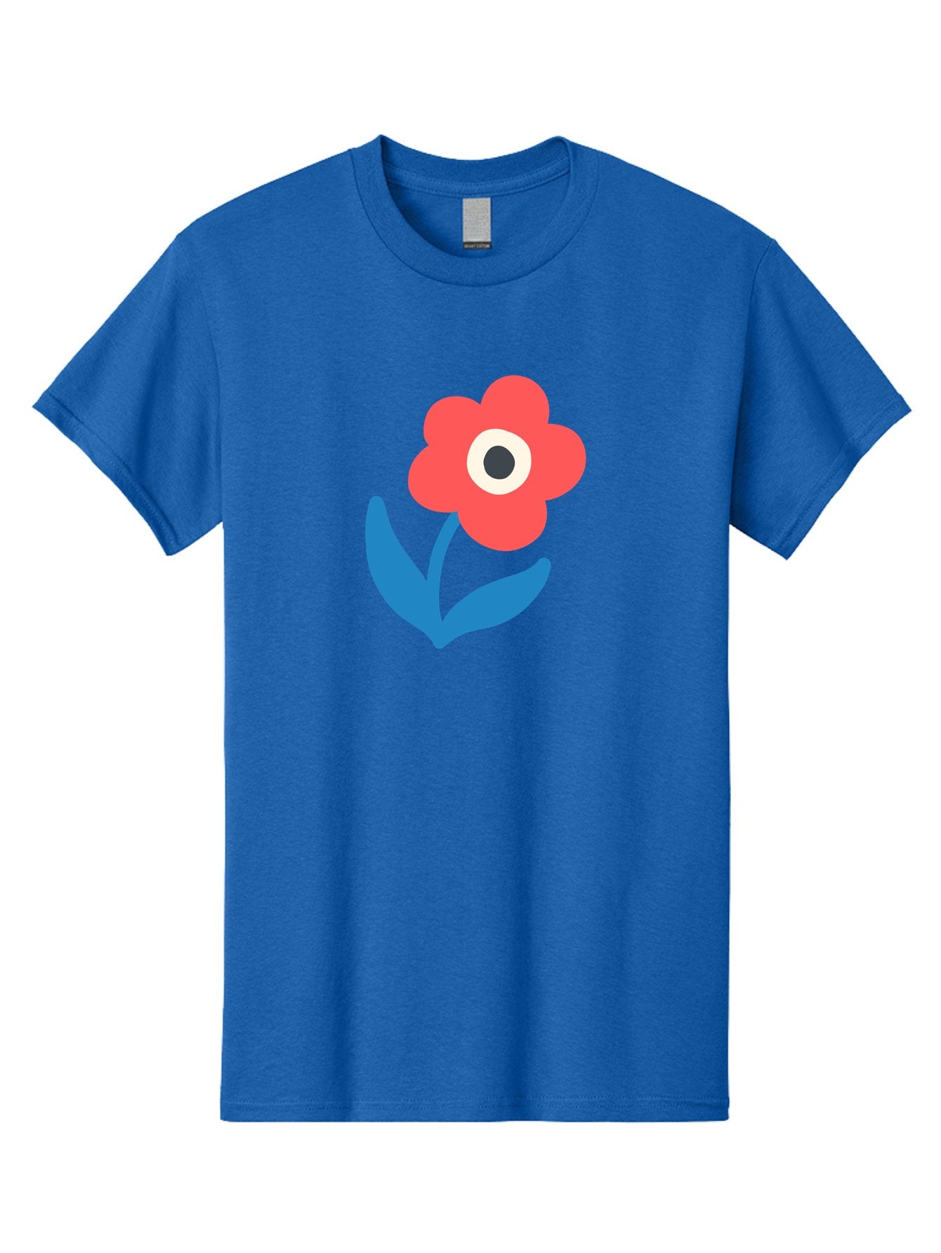 Flower-With-Eye Men'S Graphic Tee, 100% Cotton, Comfortable Casual Summer Wear, Machine Washable, Red Flower, Blue Leaves, White And Black Center, Simple Illustration, Minimalist Design, Childrens Art, Cartoon Flower, Playful Graphics Aab741 14