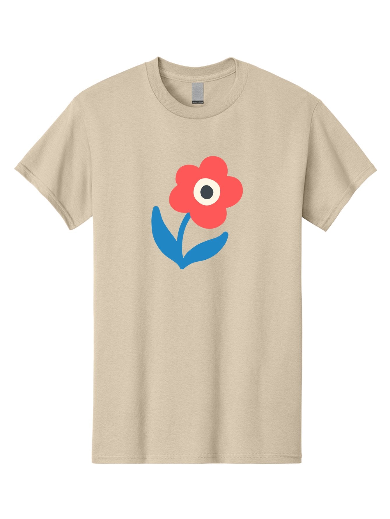 Flower-With-Eye Men'S Graphic Tee, 100% Cotton, Comfortable Casual Summer Wear, Machine Washable, Red Flower, Blue Leaves, White And Black Center, Simple Illustration, Minimalist Design, Childrens Art, Cartoon Flower, Playful Graphics Aab741 13