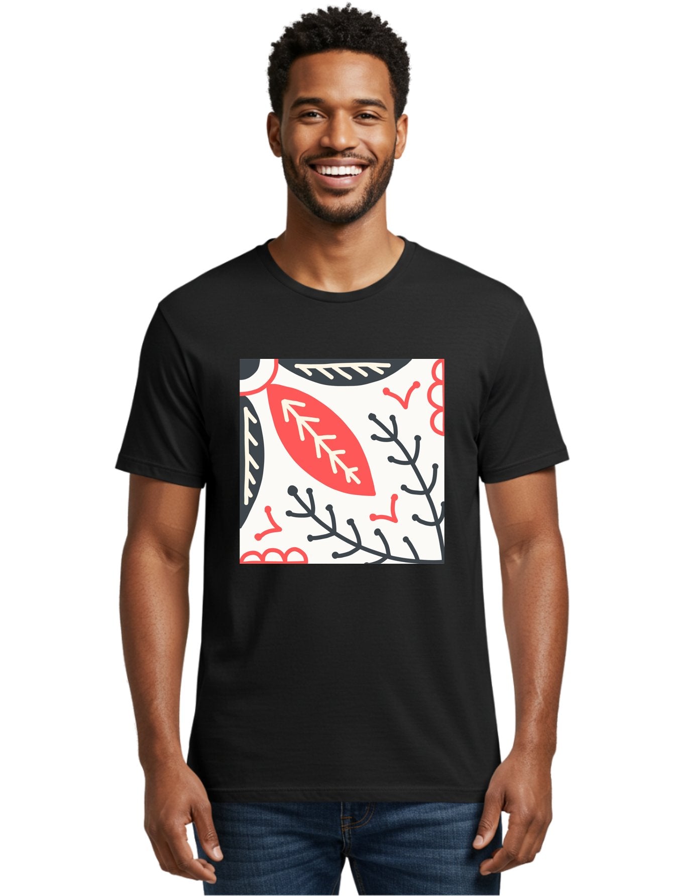 Foliage-Pattern Men'S Graphic Tee, 100% Cotton, Comfortable Casual Summer Wear, Machine Washable, Leaf Pattern, Floral Design, Botanical Art, Red And Black Leaves, Minimalist Style, Abstract Foliage, Decorative Elements, Modern Illustration Aab744 22