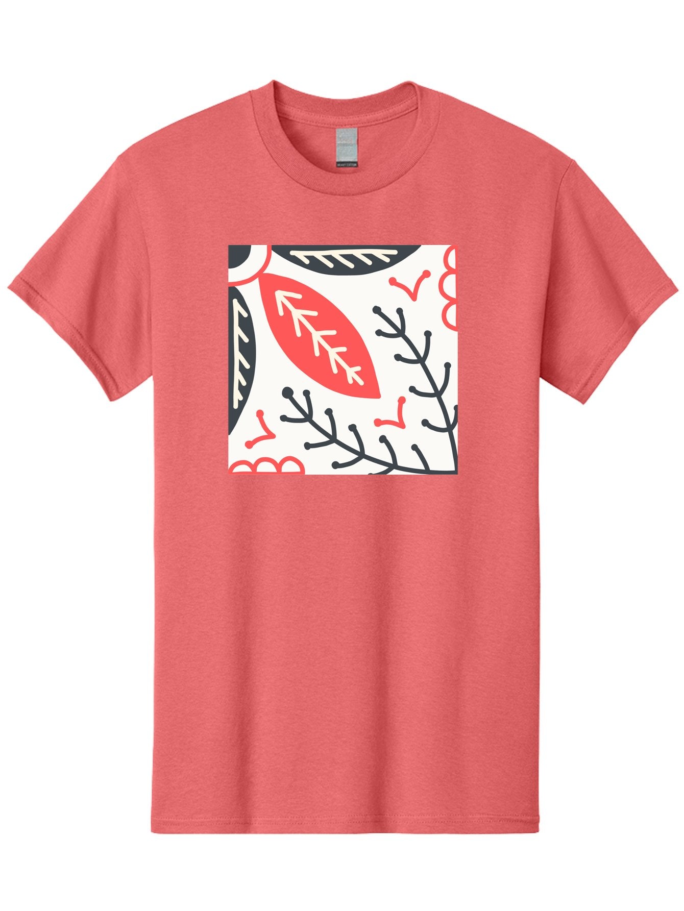Foliage-Pattern Men'S Graphic Tee, 100% Cotton, Comfortable Casual Summer Wear, Machine Washable, Leaf Pattern, Floral Design, Botanical Art, Red And Black Leaves, Minimalist Style, Abstract Foliage, Decorative Elements, Modern Illustration Aab744