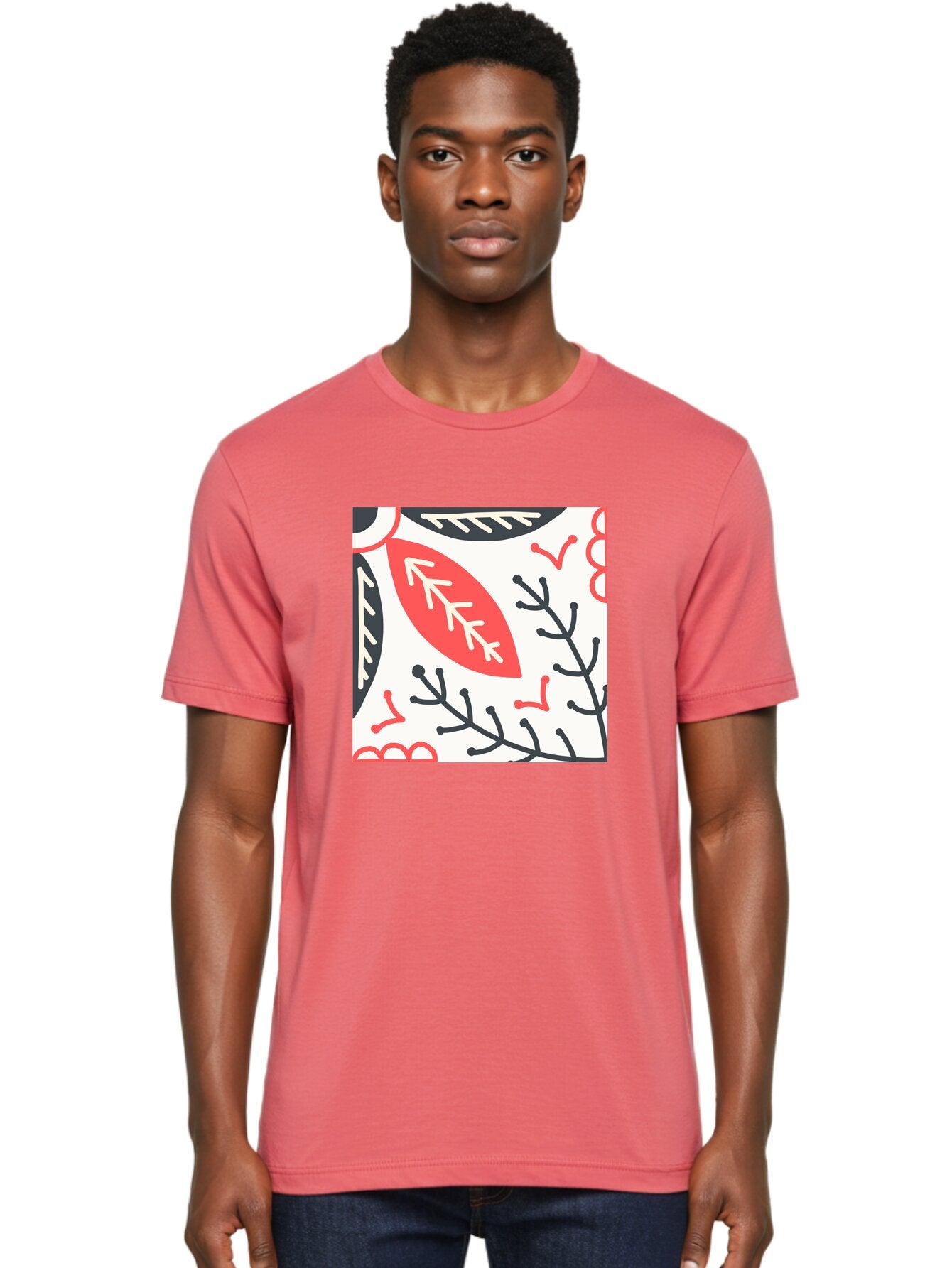 Foliage-Pattern Men'S Graphic Tee, 100% Cotton, Comfortable Casual Summer Wear, Machine Washable, Leaf Pattern, Floral Design, Botanical Art, Red And Black Leaves, Minimalist Style, Abstract Foliage, Decorative Elements, Modern Illustration Aab744 19