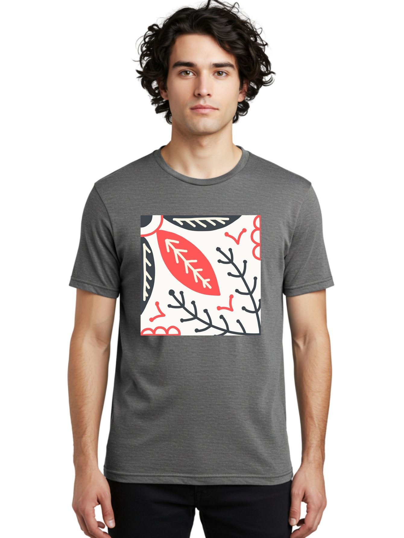 Foliage-Pattern Men'S Graphic Tee, 100% Cotton, Comfortable Casual Summer Wear, Machine Washable, Leaf Pattern, Floral Design, Botanical Art, Red And Black Leaves, Minimalist Style, Abstract Foliage, Decorative Elements, Modern Illustration Aab744 28