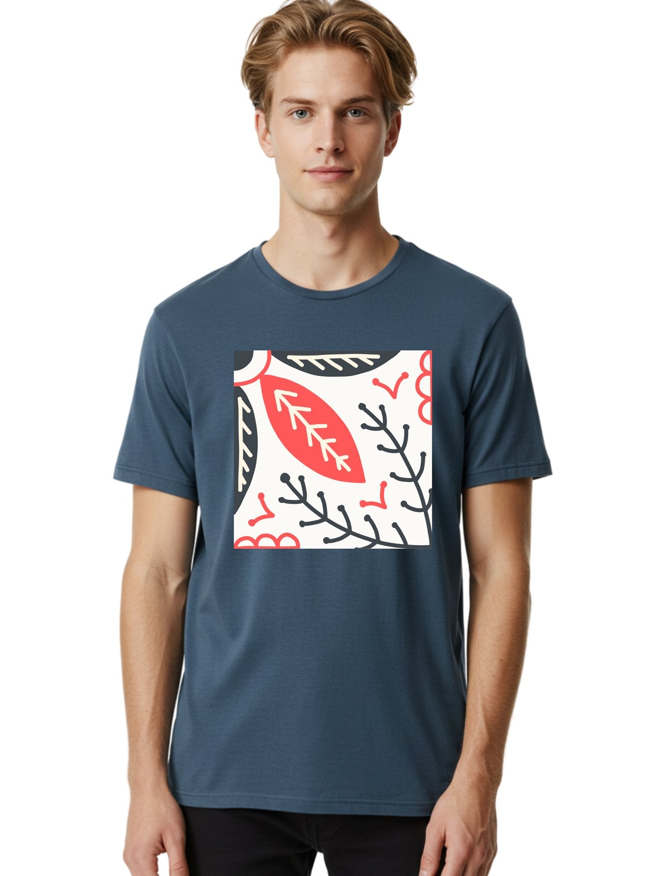 Foliage-Pattern Men'S Graphic Tee, 100% Cotton, Comfortable Casual Summer Wear, Machine Washable, Leaf Pattern, Floral Design, Botanical Art, Red And Black Leaves, Minimalist Style, Abstract Foliage, Decorative Elements, Modern Illustration Aab744 23