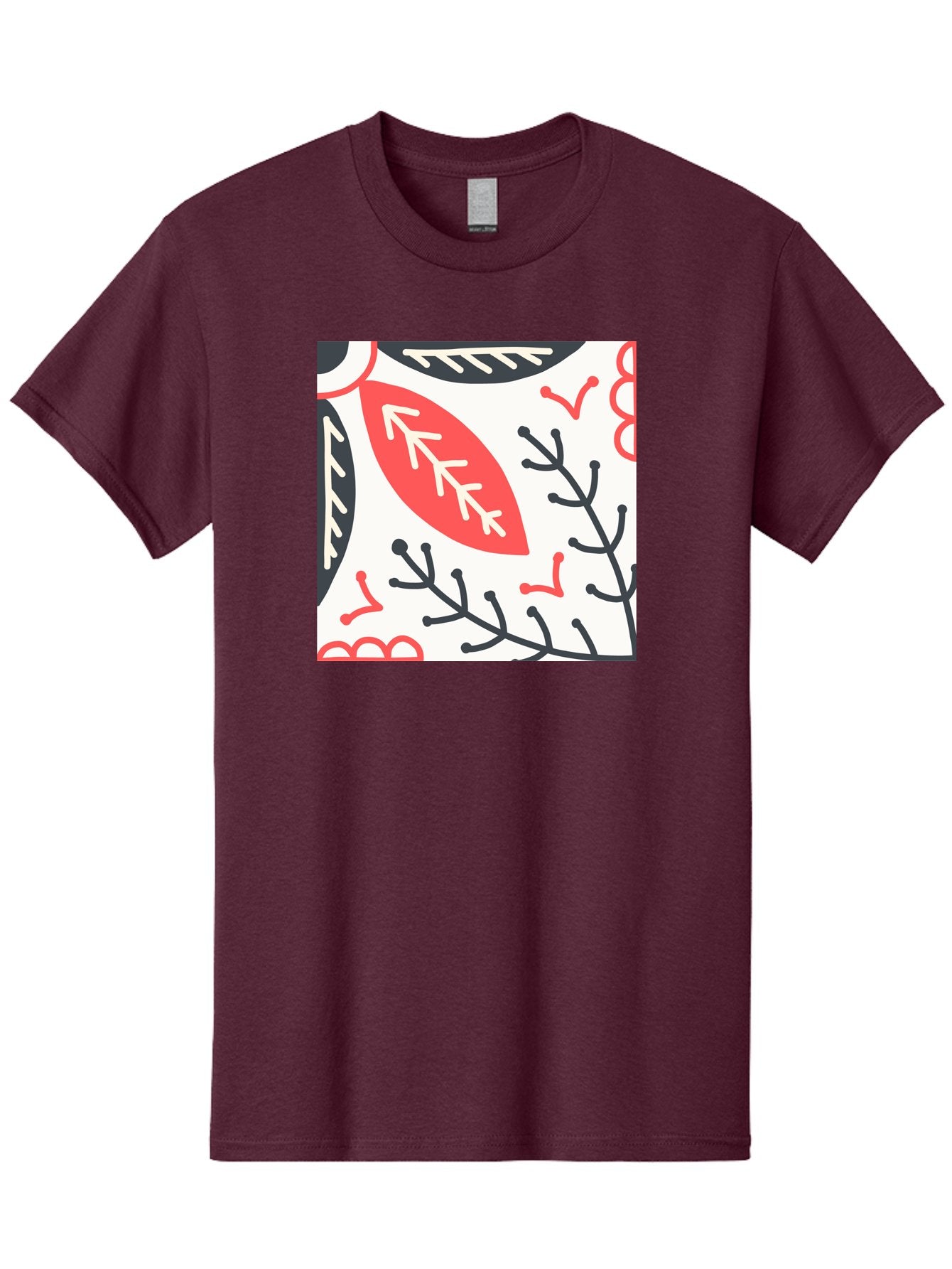 Foliage-Pattern Men'S Graphic Tee, 100% Cotton, Comfortable Casual Summer Wear, Machine Washable, Leaf Pattern, Floral Design, Botanical Art, Red And Black Leaves, Minimalist Style, Abstract Foliage, Decorative Elements, Modern Illustration Aab744 15