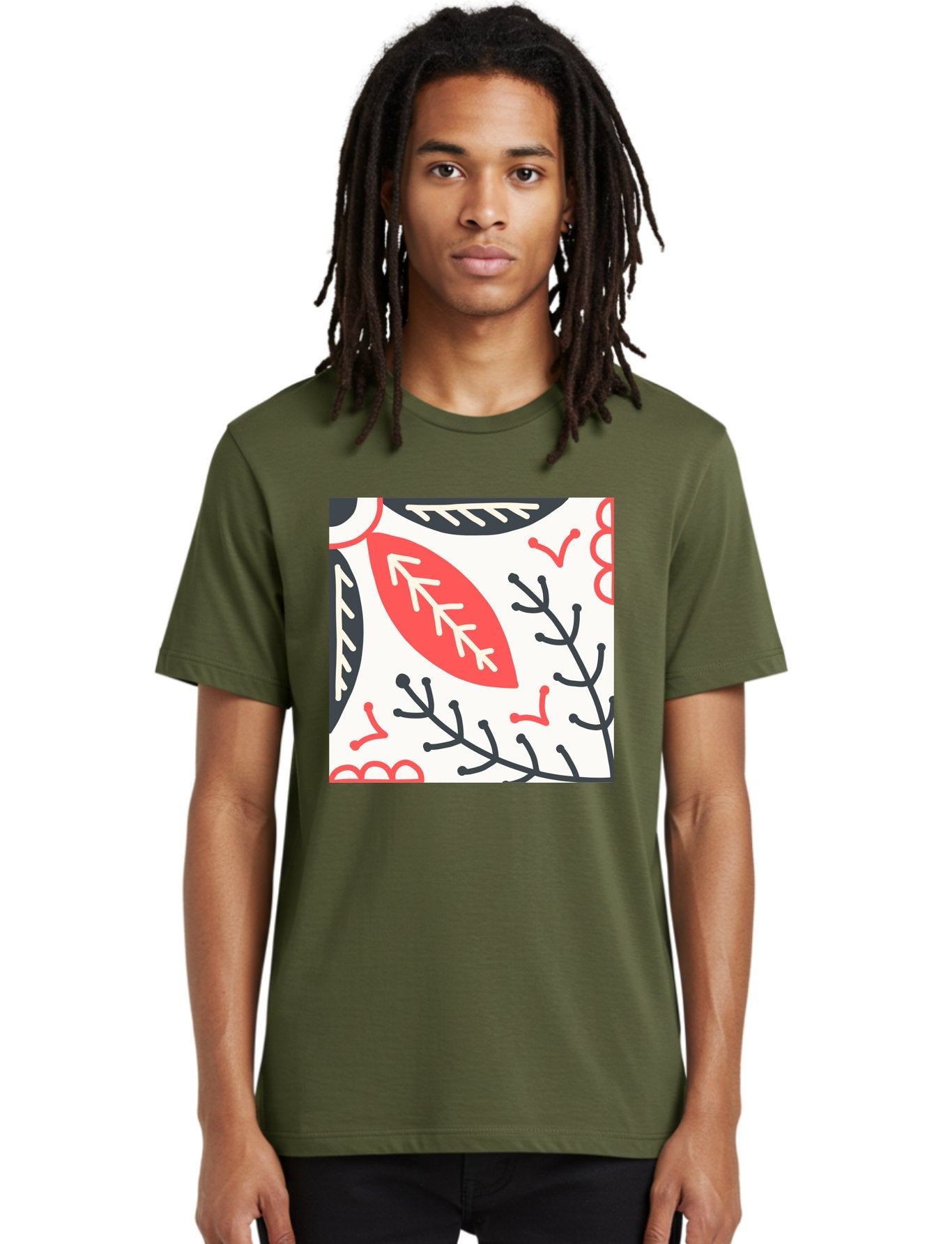 Foliage-Pattern Men'S Graphic Tee, 100% Cotton, Comfortable Casual Summer Wear, Machine Washable, Leaf Pattern, Floral Design, Botanical Art, Red And Black Leaves, Minimalist Style, Abstract Foliage, Decorative Elements, Modern Illustration Aab744 26