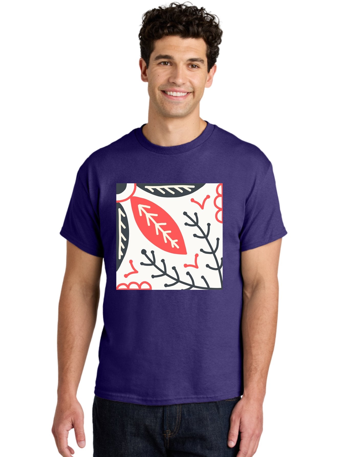 Foliage-Pattern Men'S Graphic Tee, 100% Cotton, Comfortable Casual Summer Wear, Machine Washable, Leaf Pattern, Floral Design, Botanical Art, Red And Black Leaves, Minimalist Style, Abstract Foliage, Decorative Elements, Modern Illustration Aab744 20