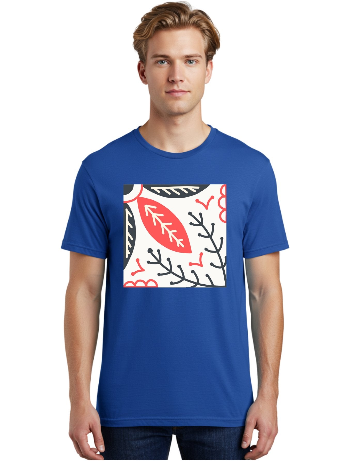 Foliage-Pattern Men'S Graphic Tee, 100% Cotton, Comfortable Casual Summer Wear, Machine Washable, Leaf Pattern, Floral Design, Botanical Art, Red And Black Leaves, Minimalist Style, Abstract Foliage, Decorative Elements, Modern Illustration Aab744 21