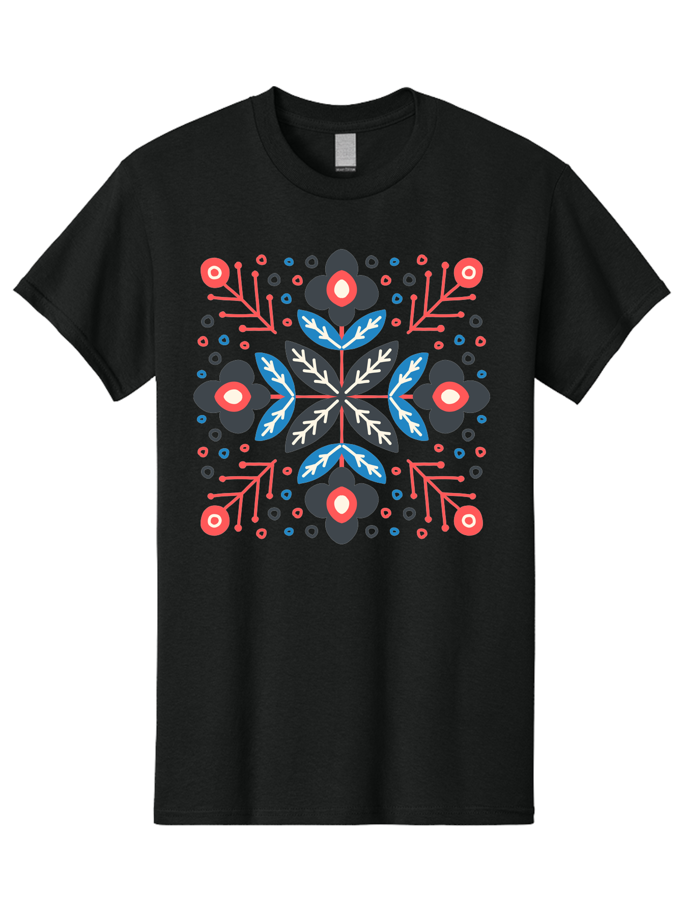 Folk-Floral-Pattern Men'S Graphic Tee, 100% Cotton, Comfortable Casual Summer Wear, Machine Washable, Floral Pattern, Geometric Shapes, Symmetrical Design, Bold Colors, Abstract Flowers, Decorative Art, Vibrant Hues, Modern Motif, Aab745 11