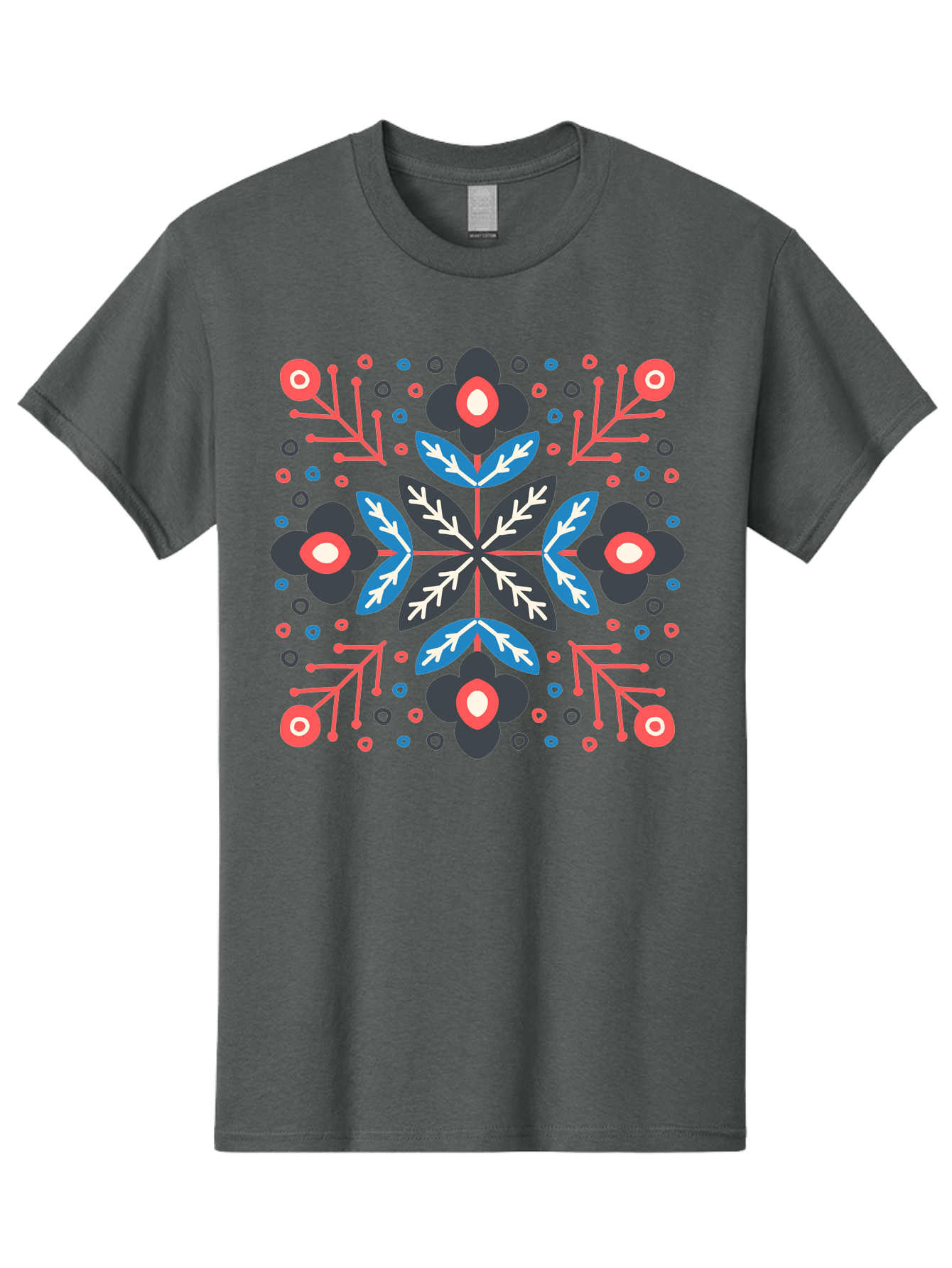 Folk-Floral-Pattern Men'S Graphic Tee, 100% Cotton, Comfortable Casual Summer Wear, Machine Washable, Floral Pattern, Geometric Shapes, Symmetrical Design, Bold Colors, Abstract Flowers, Decorative Art, Vibrant Hues, Modern Motif, Aab745 29