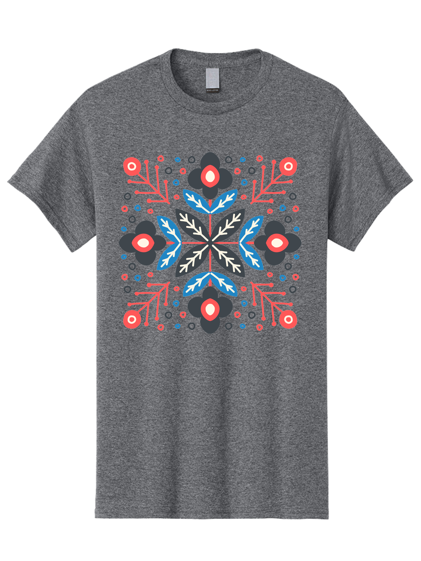 Folk-Floral-Pattern Men'S Graphic Tee, 100% Cotton, Comfortable Casual Summer Wear, Machine Washable, Floral Pattern, Geometric Shapes, Symmetrical Design, Bold Colors, Abstract Flowers, Decorative Art, Vibrant Hues, Modern Motif, Aab745 5