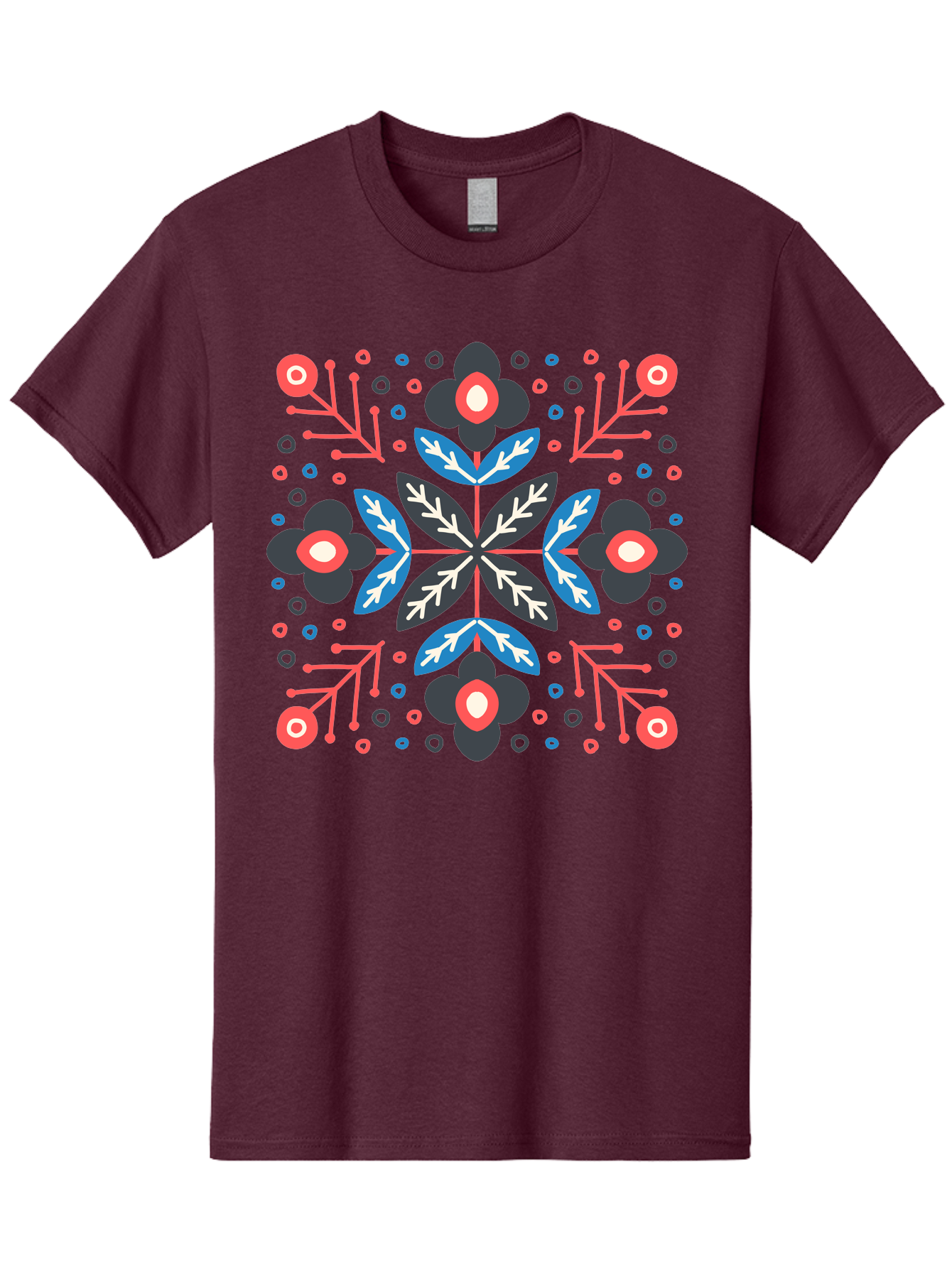 Folk-Floral-Pattern Men'S Graphic Tee, 100% Cotton, Comfortable Casual Summer Wear, Machine Washable, Floral Pattern, Geometric Shapes, Symmetrical Design, Bold Colors, Abstract Flowers, Decorative Art, Vibrant Hues, Modern Motif, Aab745 9
