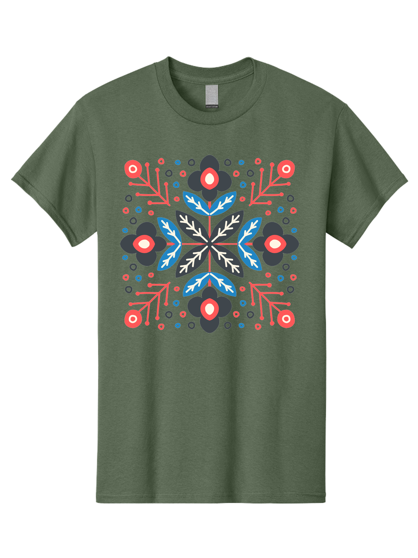 Folk-Floral-Pattern Men'S Graphic Tee, 100% Cotton, Comfortable Casual Summer Wear, Machine Washable, Floral Pattern, Geometric Shapes, Symmetrical Design, Bold Colors, Abstract Flowers, Decorative Art, Vibrant Hues, Modern Motif, Aab745 17