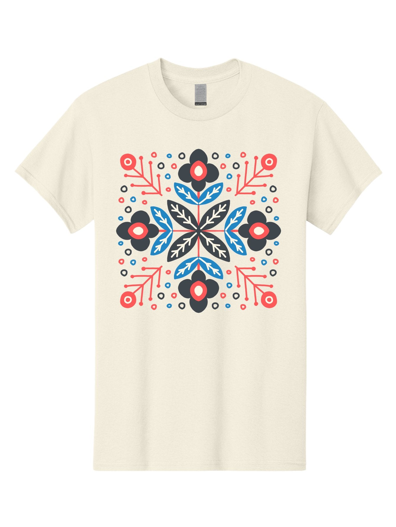 Folk-Floral-Pattern Men'S Graphic Tee, 100% Cotton, Comfortable Casual Summer Wear, Machine Washable, Floral Pattern, Geometric Shapes, Symmetrical Design, Bold Colors, Abstract Flowers, Decorative Art, Vibrant Hues, Modern Motif, Aab745 4