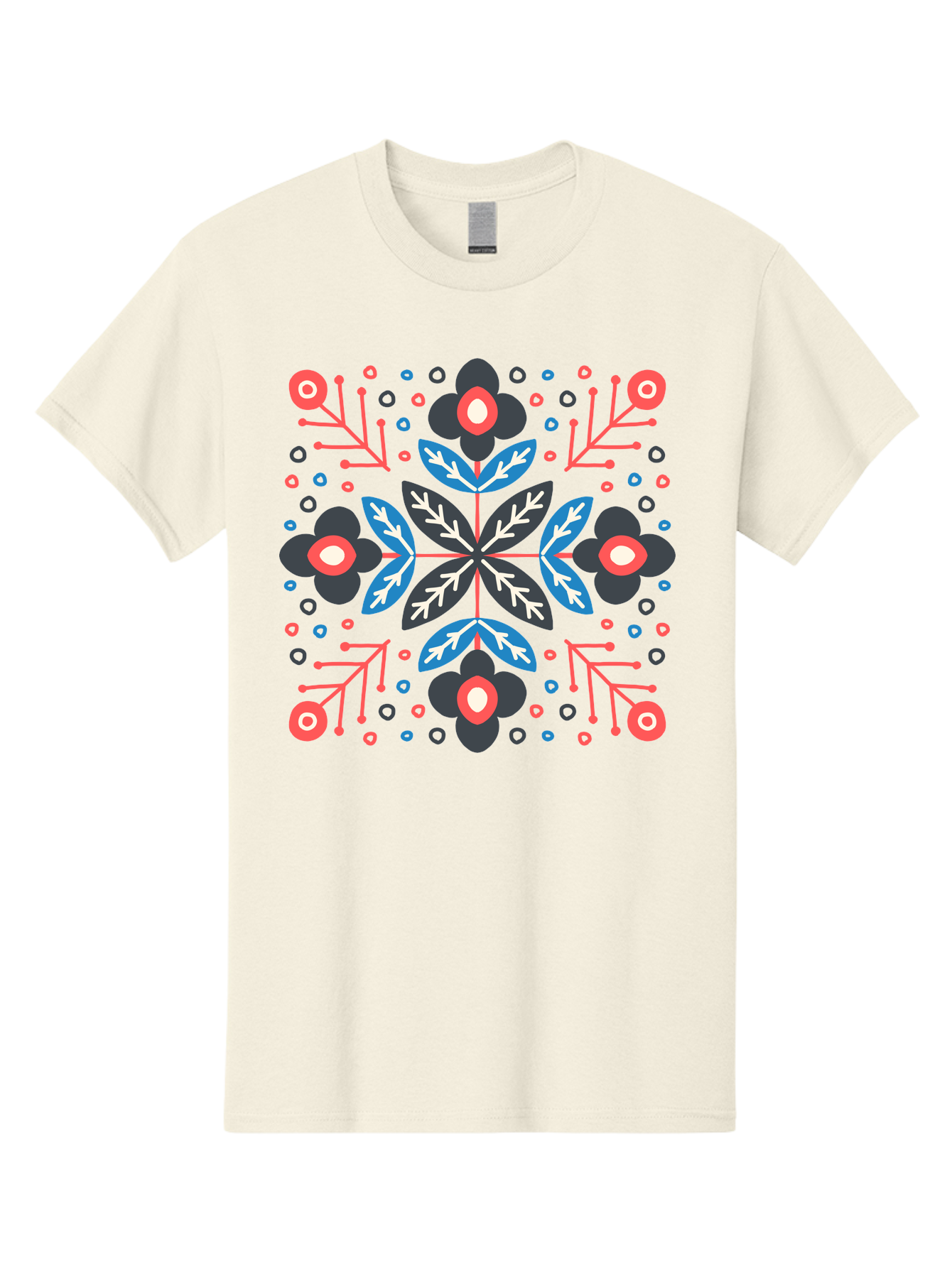 Folk-Floral-Pattern Men'S Graphic Tee, 100% Cotton, Comfortable Casual Summer Wear, Machine Washable, Floral Pattern, Geometric Shapes, Symmetrical Design, Bold Colors, Abstract Flowers, Decorative Art, Vibrant Hues, Modern Motif, Aab745 23
