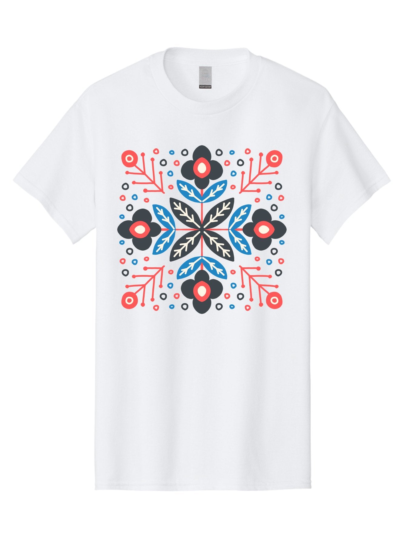 Folk-Floral-Pattern Men'S Graphic Tee, 100% Cotton, Comfortable Casual Summer Wear, Machine Washable, Floral Pattern, Geometric Shapes, Symmetrical Design, Bold Colors, Abstract Flowers, Decorative Art, Vibrant Hues, Modern Motif, Aab745 10