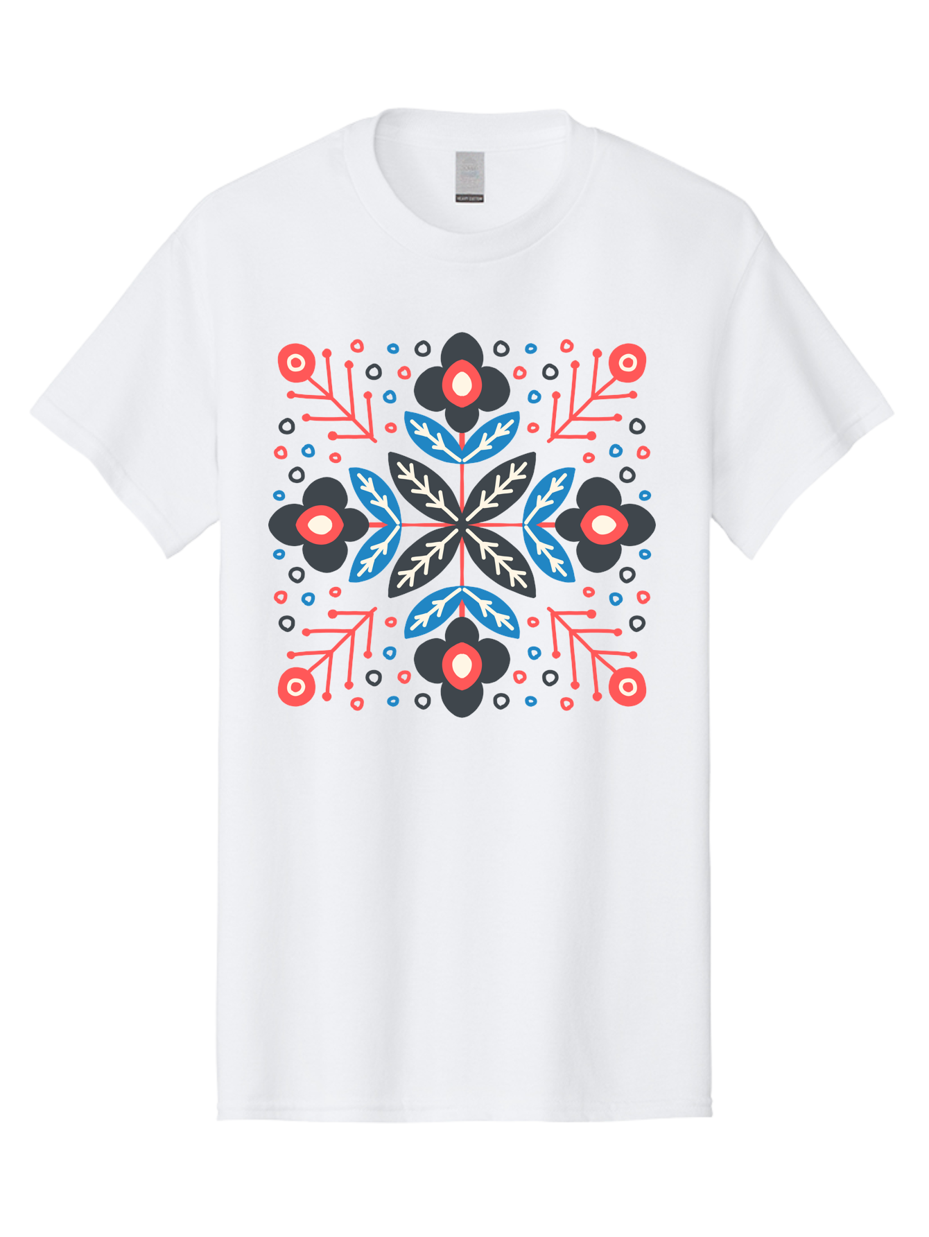 Folk-Floral-Pattern Men'S Graphic Tee, 100% Cotton, Comfortable Casual Summer Wear, Machine Washable, Floral Pattern, Geometric Shapes, Symmetrical Design, Bold Colors, Abstract Flowers, Decorative Art, Vibrant Hues, Modern Motif, Aab745 27
