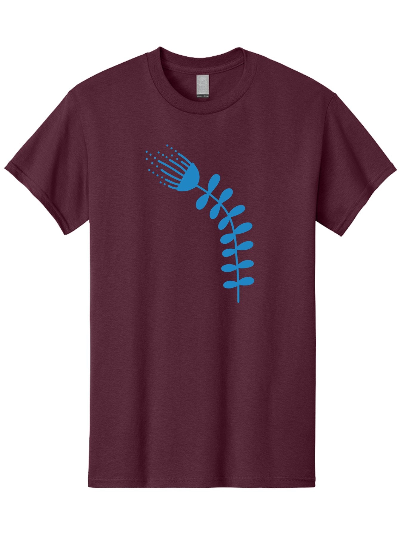 Fork-Plant Men'S Graphic Tee, 100% Cotton, Comfortable Casual Summer Wear, Machine Washable, Stylized Flower, Abstract Art, Minimalist Design, Blue Silhouette, Botanical Illustration, Creative Graphics Aab746 7