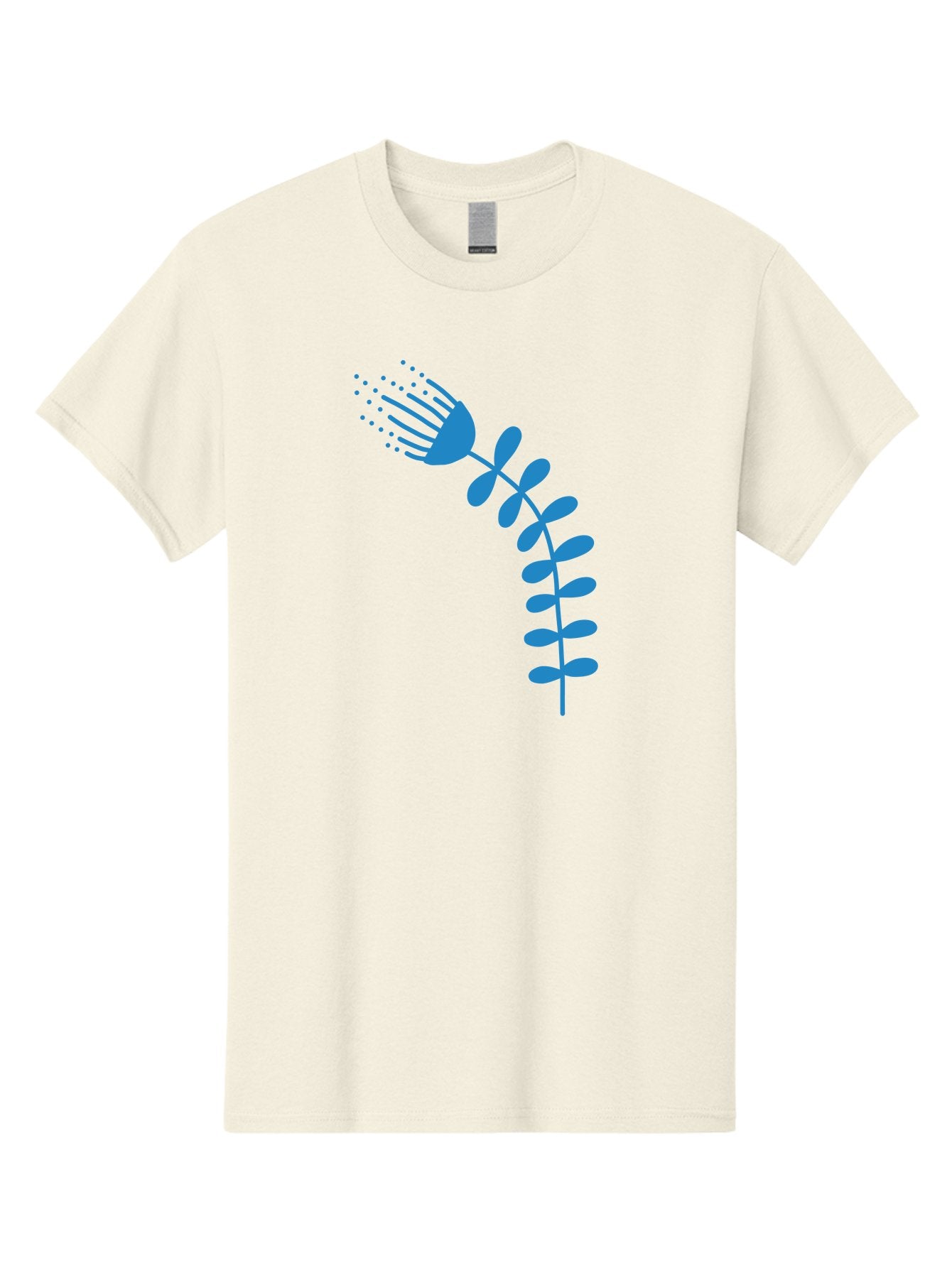 Fork-Plant Men'S Graphic Tee, 100% Cotton, Comfortable Casual Summer Wear, Machine Washable, Stylized Flower, Abstract Art, Minimalist Design, Blue Silhouette, Botanical Illustration, Creative Graphics Aab746 15