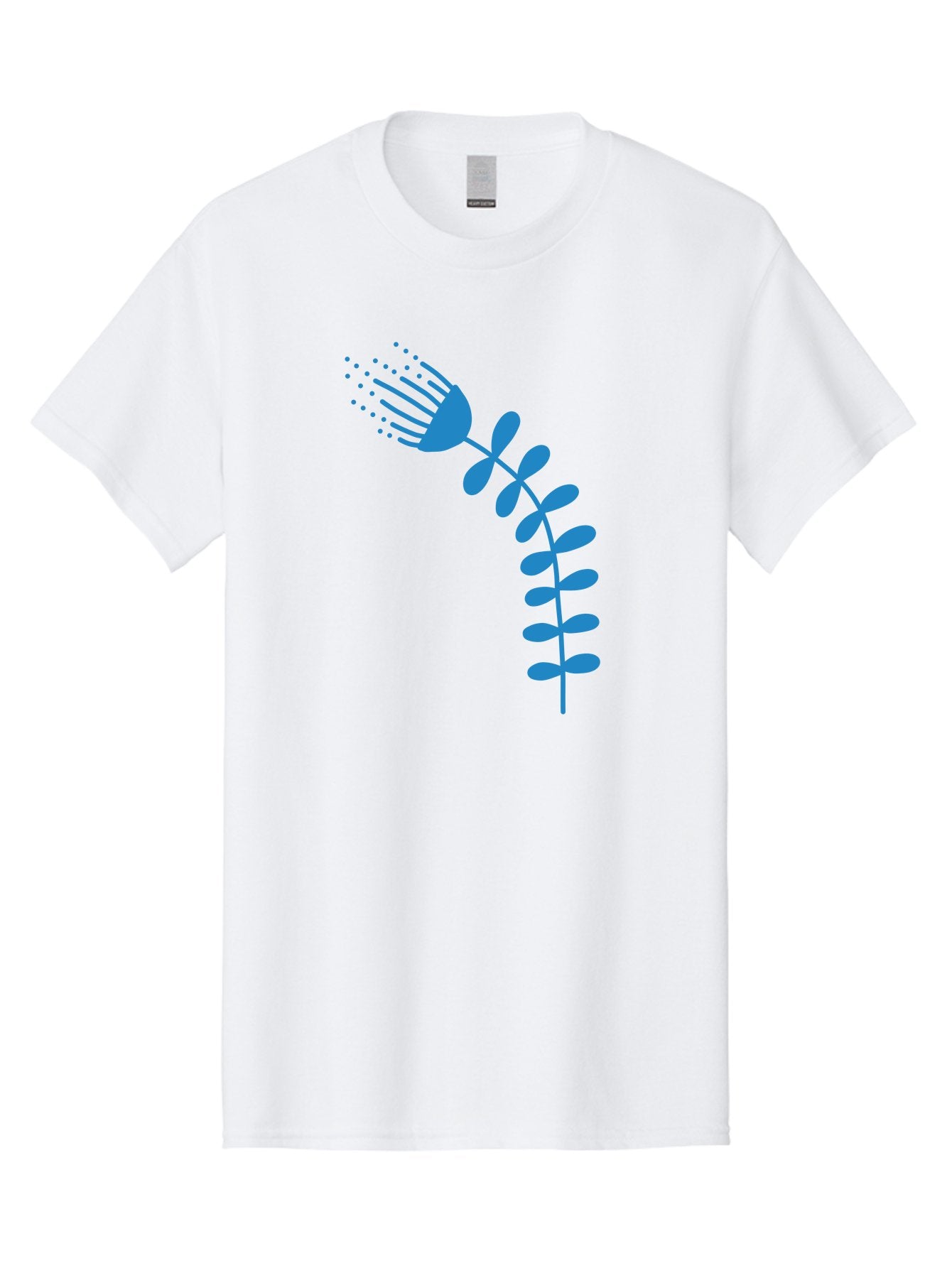 Fork-Plant Men'S Graphic Tee, 100% Cotton, Comfortable Casual Summer Wear, Machine Washable, Stylized Flower, Abstract Art, Minimalist Design, Blue Silhouette, Botanical Illustration, Creative Graphics Aab746 11