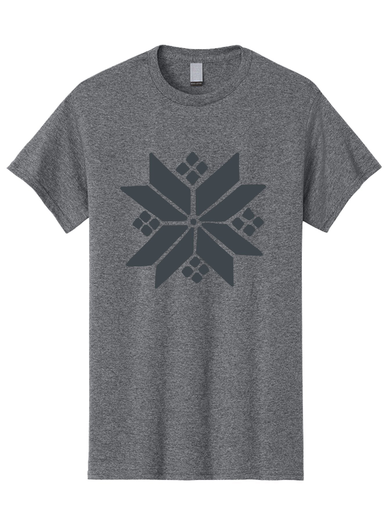 Geometric-Flower Men'S Graphic Tee, 100% Cotton, Comfortable Casual Summer Wear, Machine Washable, Grey Snowflake Design, Geometric Shapes, Symmetrical Pattern, Modern Art, Abstract Graphics, Minimalist Style, Frosty Motif Aab748 13