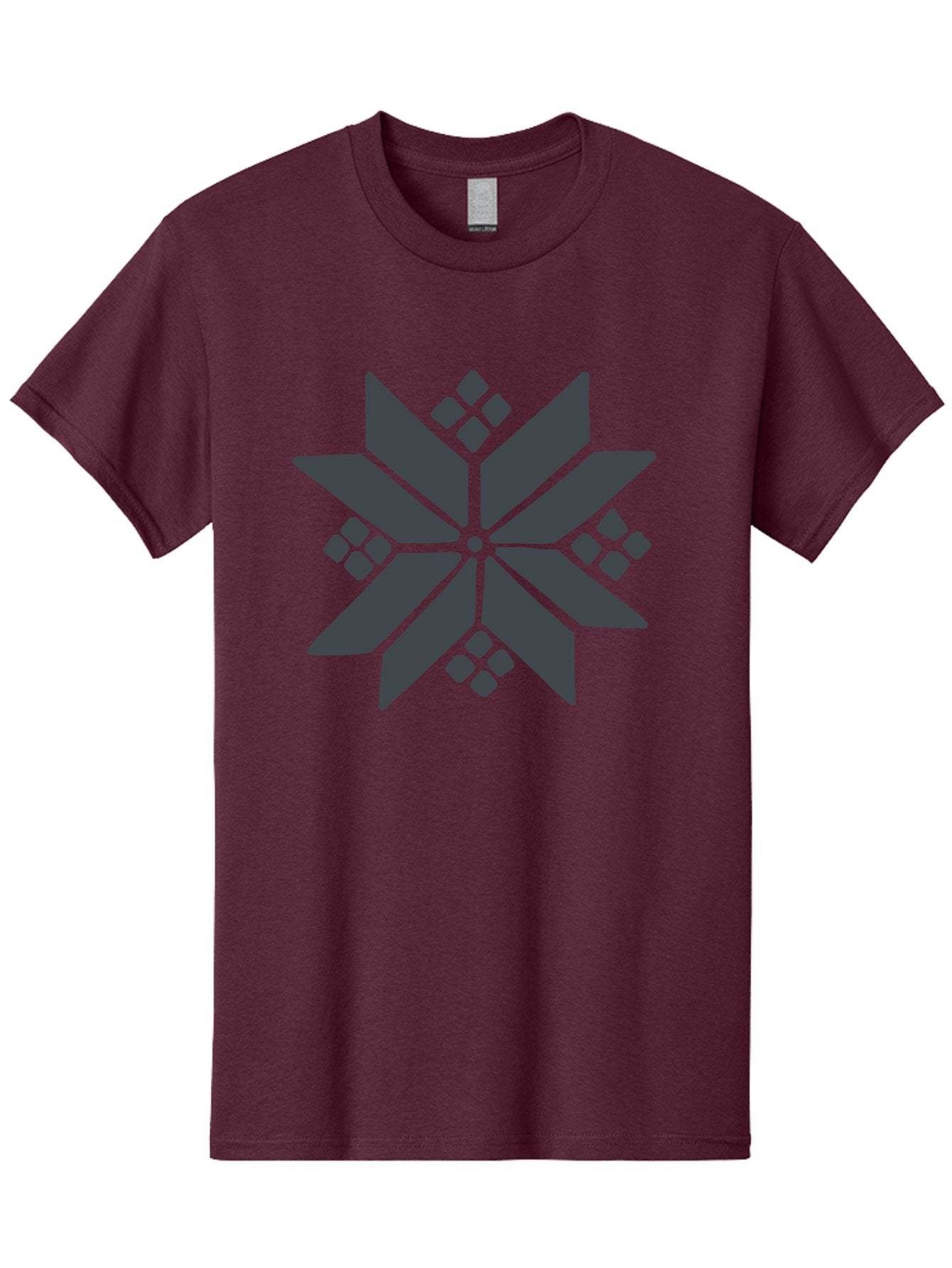 Geometric-Flower Men'S Graphic Tee, 100% Cotton, Comfortable Casual Summer Wear, Machine Washable, Grey Snowflake Design, Geometric Shapes, Symmetrical Pattern, Modern Art, Abstract Graphics, Minimalist Style, Frosty Motif Aab748