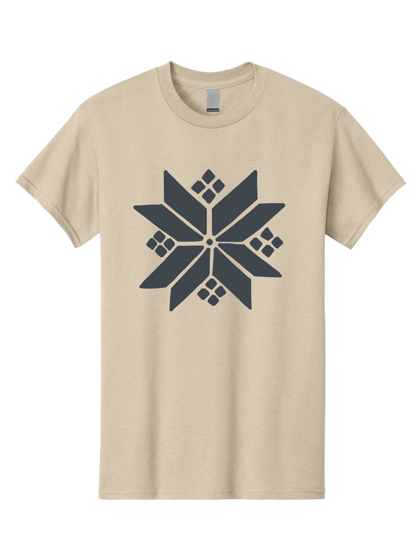 Geometric-Flower Men'S Graphic Tee, 100% Cotton, Comfortable Casual Summer Wear, Machine Washable, Grey Snowflake Design, Geometric Shapes, Symmetrical Pattern, Modern Art, Abstract Graphics, Minimalist Style, Frosty Motif Aab748 8