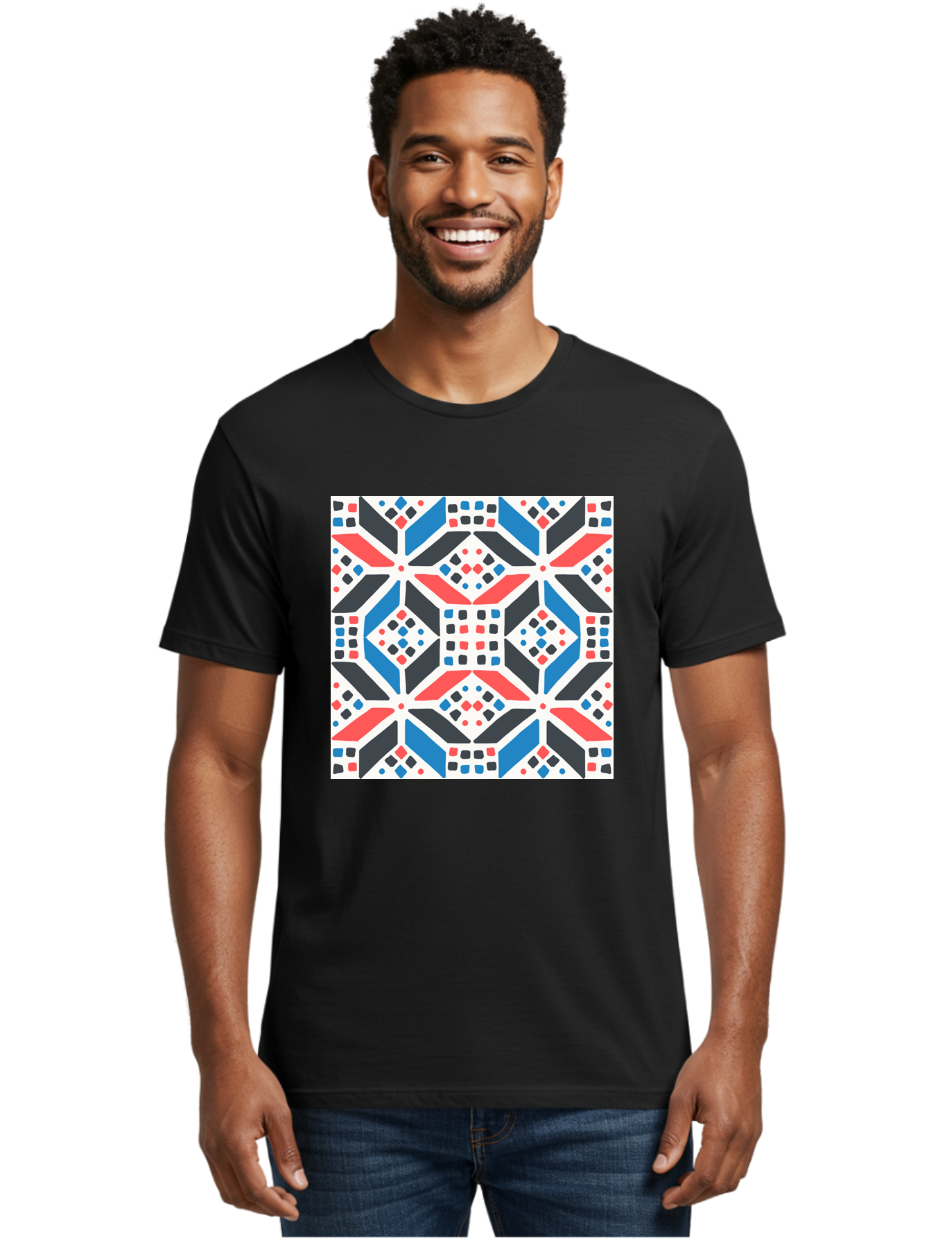 Geometric-Pattern-1 Men'S Graphic Tee, 100% Cotton, Comfortable Casual Summer Wear, Machine Washable, Geometric Pattern, Abstract Design, Colorful Shapes, Diamond Pattern, Bold Colors, Modern Art, Geometric Art, Symmetrical Design, Aab749 4