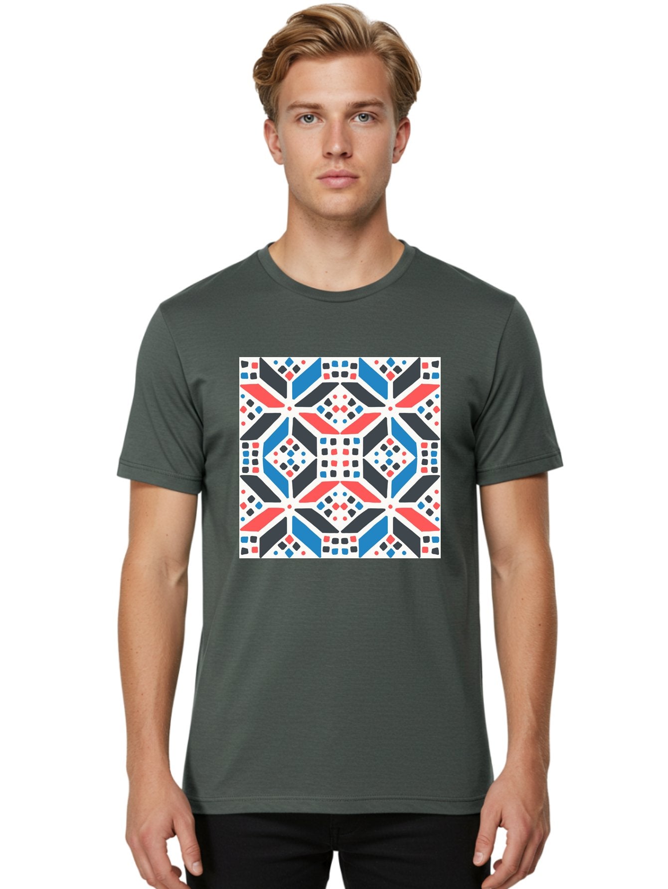 Geometric-Pattern-1 Men'S Graphic Tee, 100% Cotton, Comfortable Casual Summer Wear, Machine Washable, Geometric Pattern, Abstract Design, Colorful Shapes, Diamond Pattern, Bold Colors, Modern Art, Geometric Art, Symmetrical Design, Aab749 26