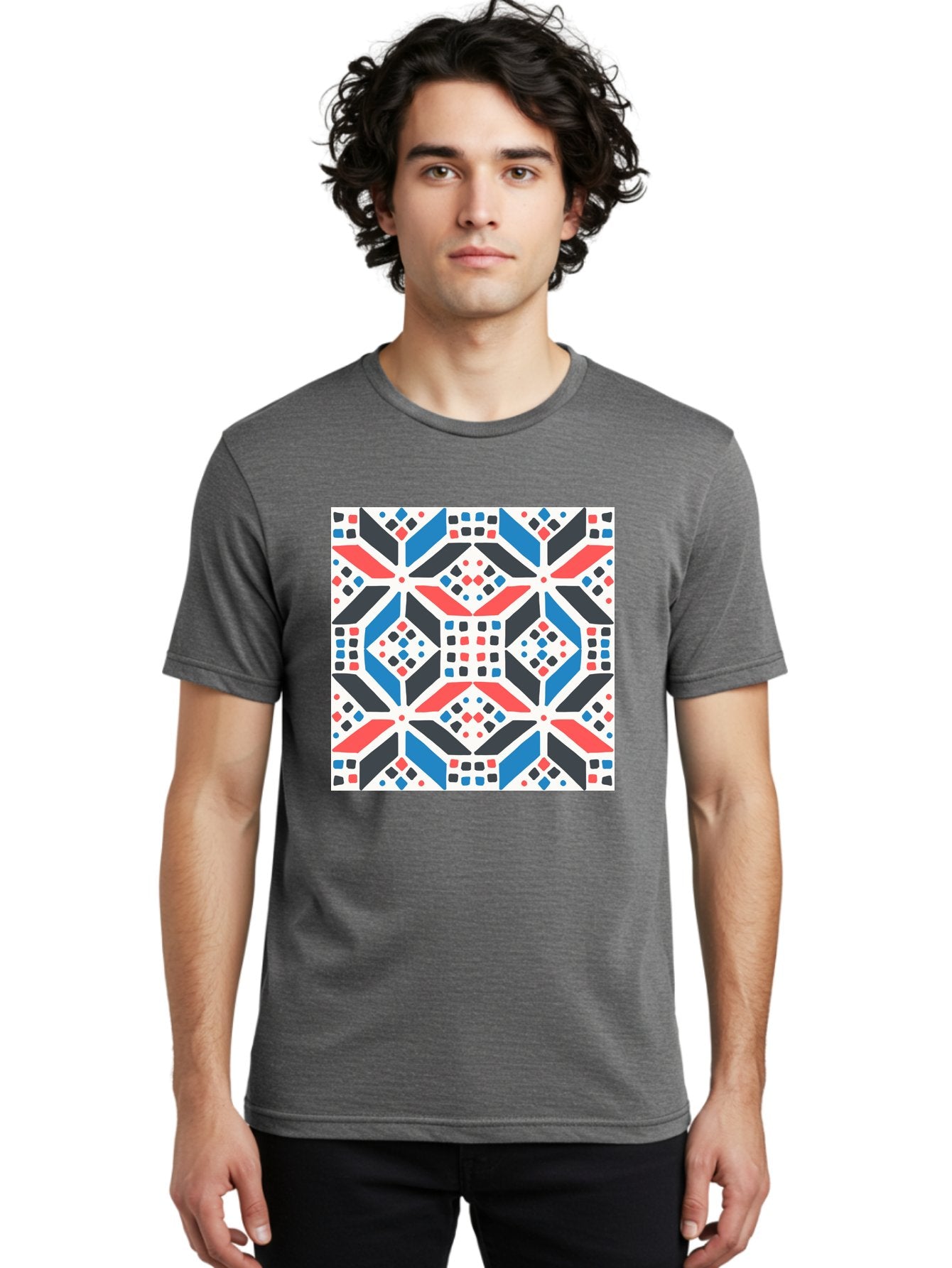 Geometric-Pattern-1 Men'S Graphic Tee, 100% Cotton, Comfortable Casual Summer Wear, Machine Washable, Geometric Pattern, Abstract Design, Colorful Shapes, Diamond Pattern, Bold Colors, Modern Art, Geometric Art, Symmetrical Design, Aab749 19