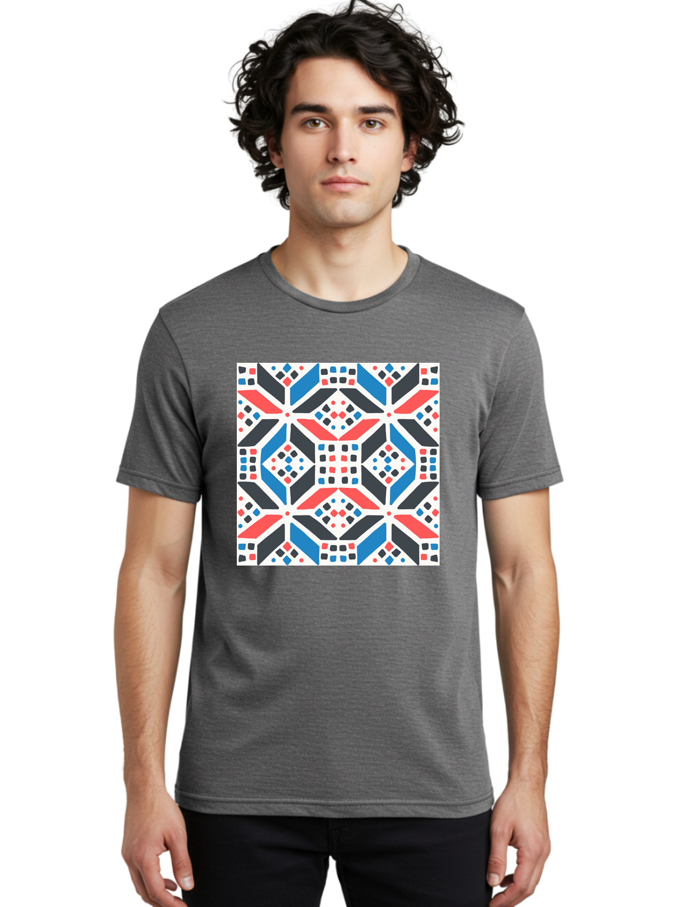Geometric-Pattern-1 Men'S Graphic Tee, 100% Cotton, Comfortable Casual Summer Wear, Machine Washable, Geometric Pattern, Abstract Design, Colorful Shapes, Diamond Pattern, Bold Colors, Modern Art, Geometric Art, Symmetrical Design, Aab749 22