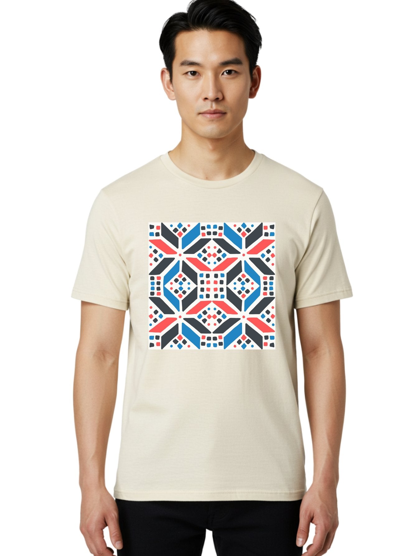Geometric-Pattern-1 Men'S Graphic Tee, 100% Cotton, Comfortable Casual Summer Wear, Machine Washable, Geometric Pattern, Abstract Design, Colorful Shapes, Diamond Pattern, Bold Colors, Modern Art, Geometric Art, Symmetrical Design, Aab749 20