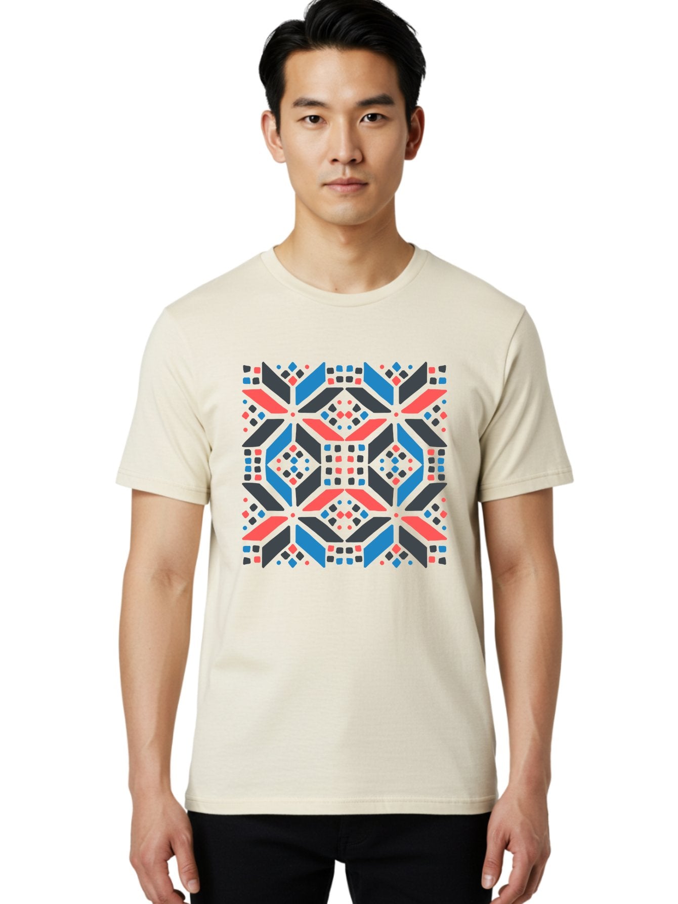 Geometric-Pattern-2 Men'S Graphic Tee, 100% Cotton, Comfortable Casual Summer Wear, Machine Washable, Geometric Shapes, Vibrant Geometric Pattern, Abstract Art, Colorful Design, Modern Aesthetic, Symmetrical Pattern, Bold Colors, Aab750 28