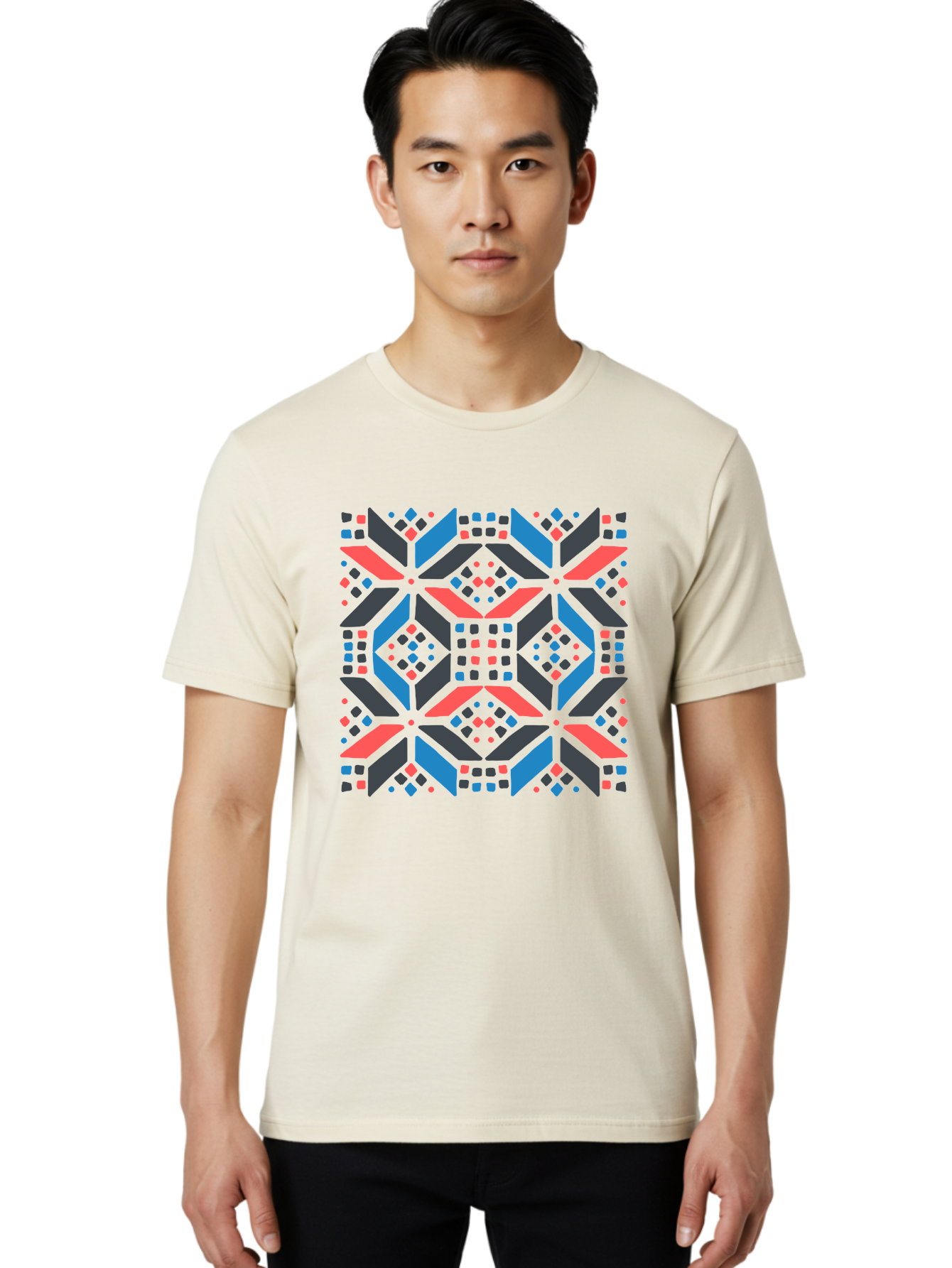 Geometric-Pattern-2 Men'S Graphic Tee, 100% Cotton, Comfortable Casual Summer Wear, Machine Washable, Geometric Shapes, Vibrant Geometric Pattern, Abstract Art, Colorful Design, Modern Aesthetic, Symmetrical Pattern, Bold Colors, Aab750 6