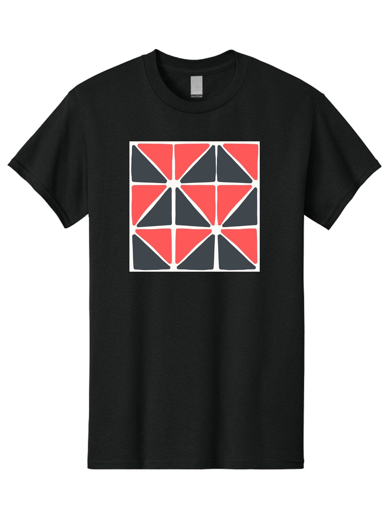 Geometric-Pattern-3 Men'S Graphic Tee, 100% Cotton, Comfortable Casual Summer Wear, Machine Washable, Geometric Pattern, Red And Black Triangles, Abstract Design, Symmetrical Shapes, Modern Art, Minimalist Style, Bold Colors, Aab751 7