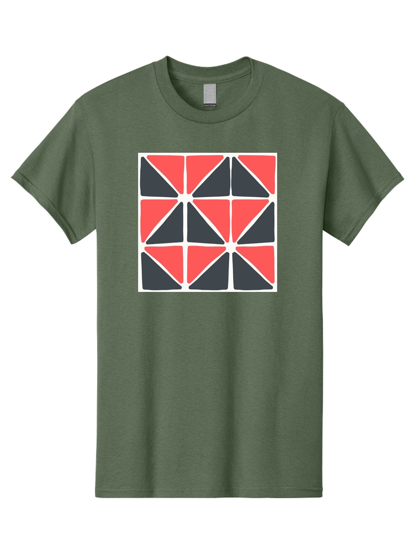 Geometric-Pattern-3 Men'S Graphic Tee, 100% Cotton, Comfortable Casual Summer Wear, Machine Washable, Geometric Pattern, Red And Black Triangles, Abstract Design, Symmetrical Shapes, Modern Art, Minimalist Style, Bold Colors, Aab751 15