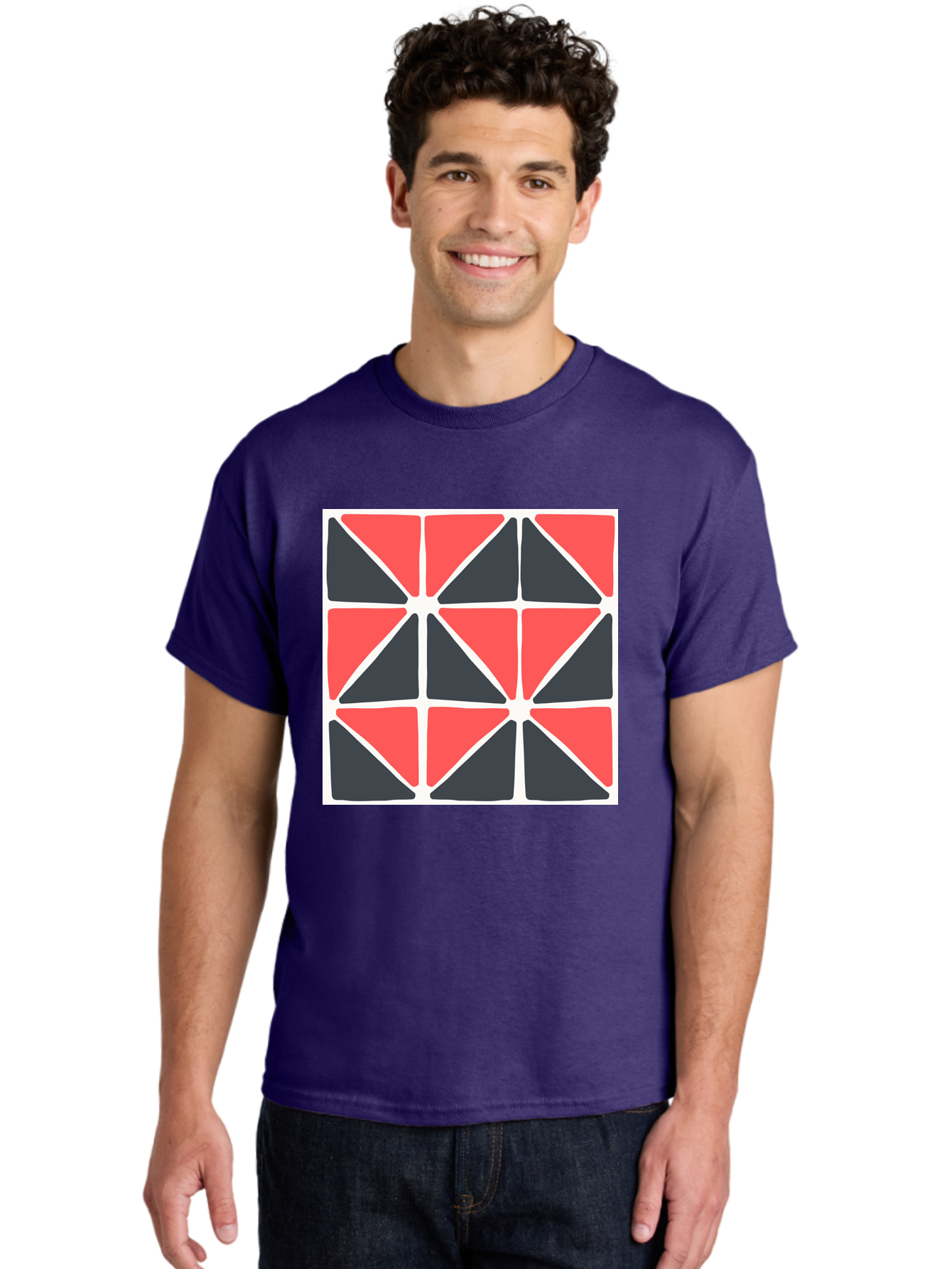 Geometric-Pattern-3 Men'S Graphic Tee, 100% Cotton, Comfortable Casual Summer Wear, Machine Washable, Geometric Pattern, Red And Black Triangles, Abstract Design, Symmetrical Shapes, Modern Art, Minimalist Style, Bold Colors, Aab751 14