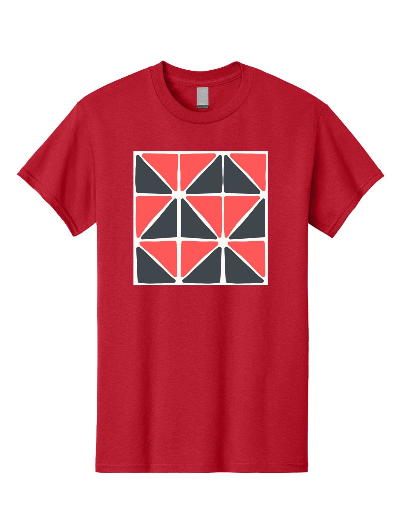 Geometric-Pattern-3 Men'S Graphic Tee, 100% Cotton, Comfortable Casual Summer Wear, Machine Washable, Geometric Pattern, Red And Black Triangles, Abstract Design, Symmetrical Shapes, Modern Art, Minimalist Style, Bold Colors, Aab751 4