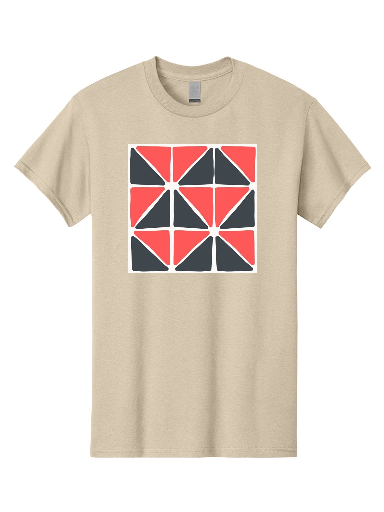 Geometric-Pattern-3 Men'S Graphic Tee, 100% Cotton, Comfortable Casual Summer Wear, Machine Washable, Geometric Pattern, Red And Black Triangles, Abstract Design, Symmetrical Shapes, Modern Art, Minimalist Style, Bold Colors, Aab751 11
