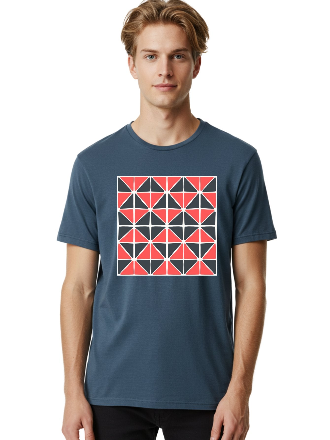 Geometric-Pattern Men'S Graphic Tee, 100% Cotton, Comfortable Casual Summer Wear, Machine Washable, Geometric Pattern, Red And Black Triangles, Abstract Design, Modern Art, Seamless Pattern, Graphic Design, Symmetrical Shapes, Aab752 26