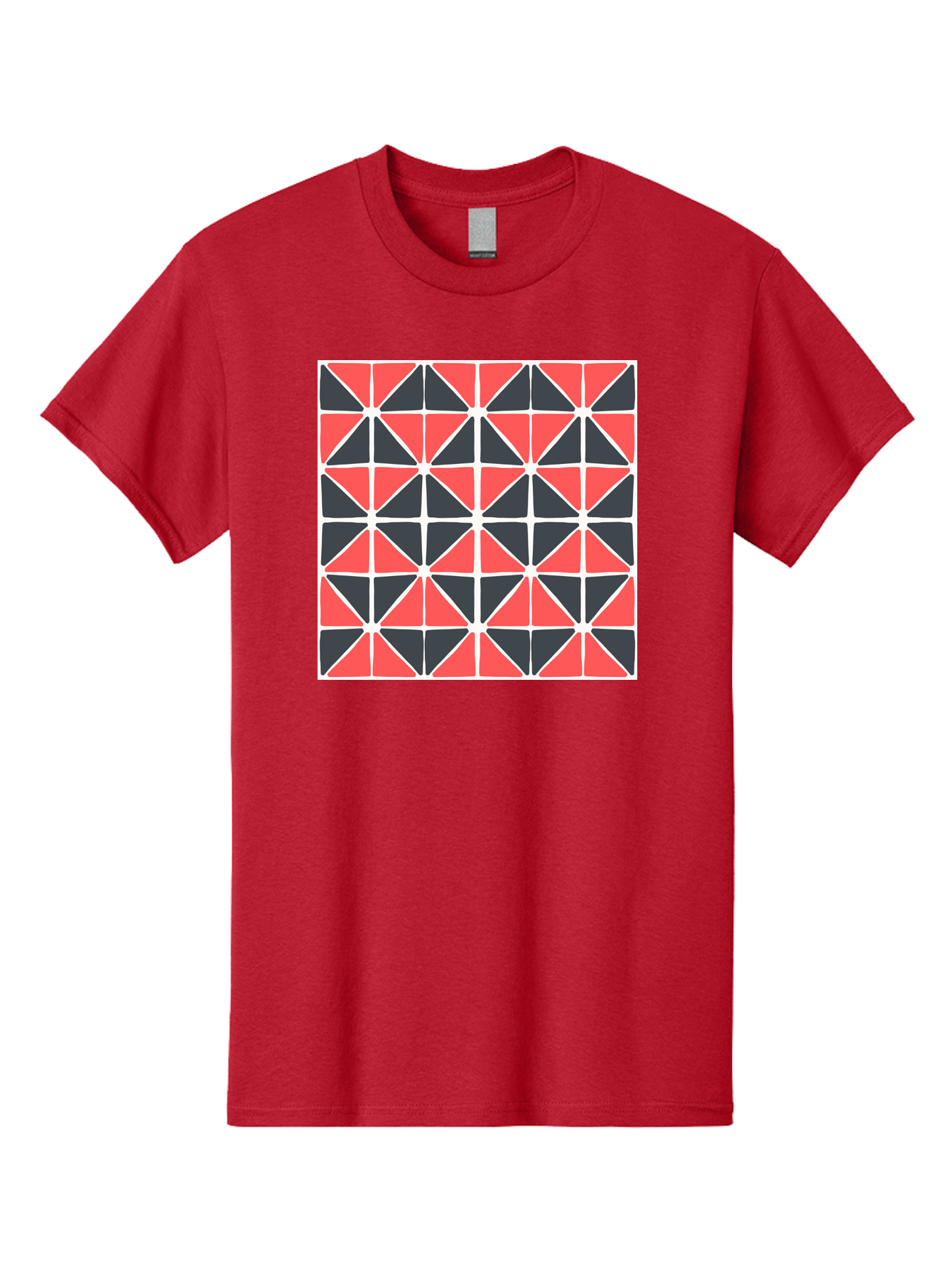 Geometric-Pattern Men'S Graphic Tee, 100% Cotton, Comfortable Casual Summer Wear, Machine Washable, Geometric Pattern, Red And Black Triangles, Abstract Design, Modern Art, Seamless Pattern, Graphic Design, Symmetrical Shapes, Aab752 11