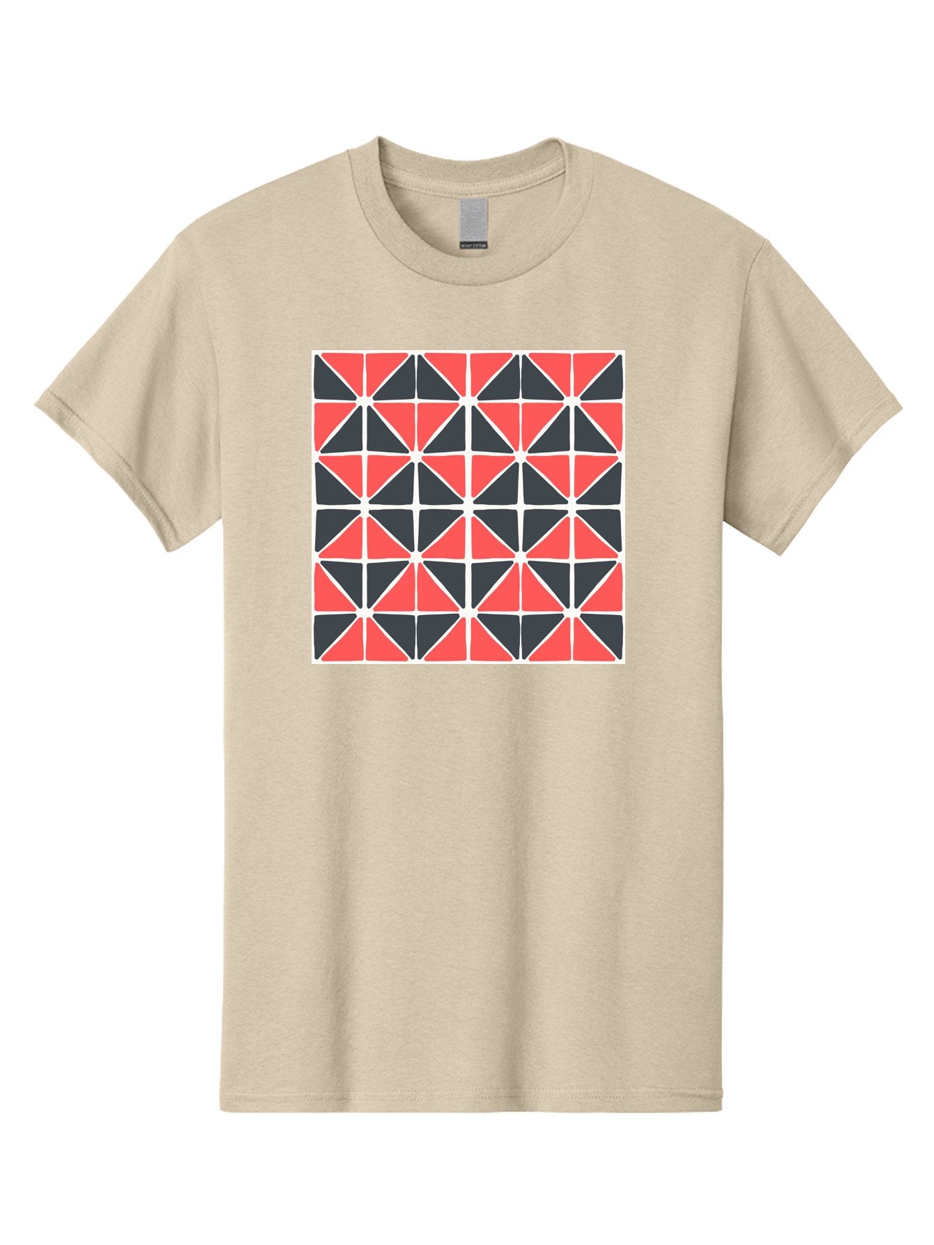 Geometric-Pattern Men'S Graphic Tee, 100% Cotton, Comfortable Casual Summer Wear, Machine Washable, Geometric Pattern, Red And Black Triangles, Abstract Design, Modern Art, Seamless Pattern, Graphic Design, Symmetrical Shapes, Aab752