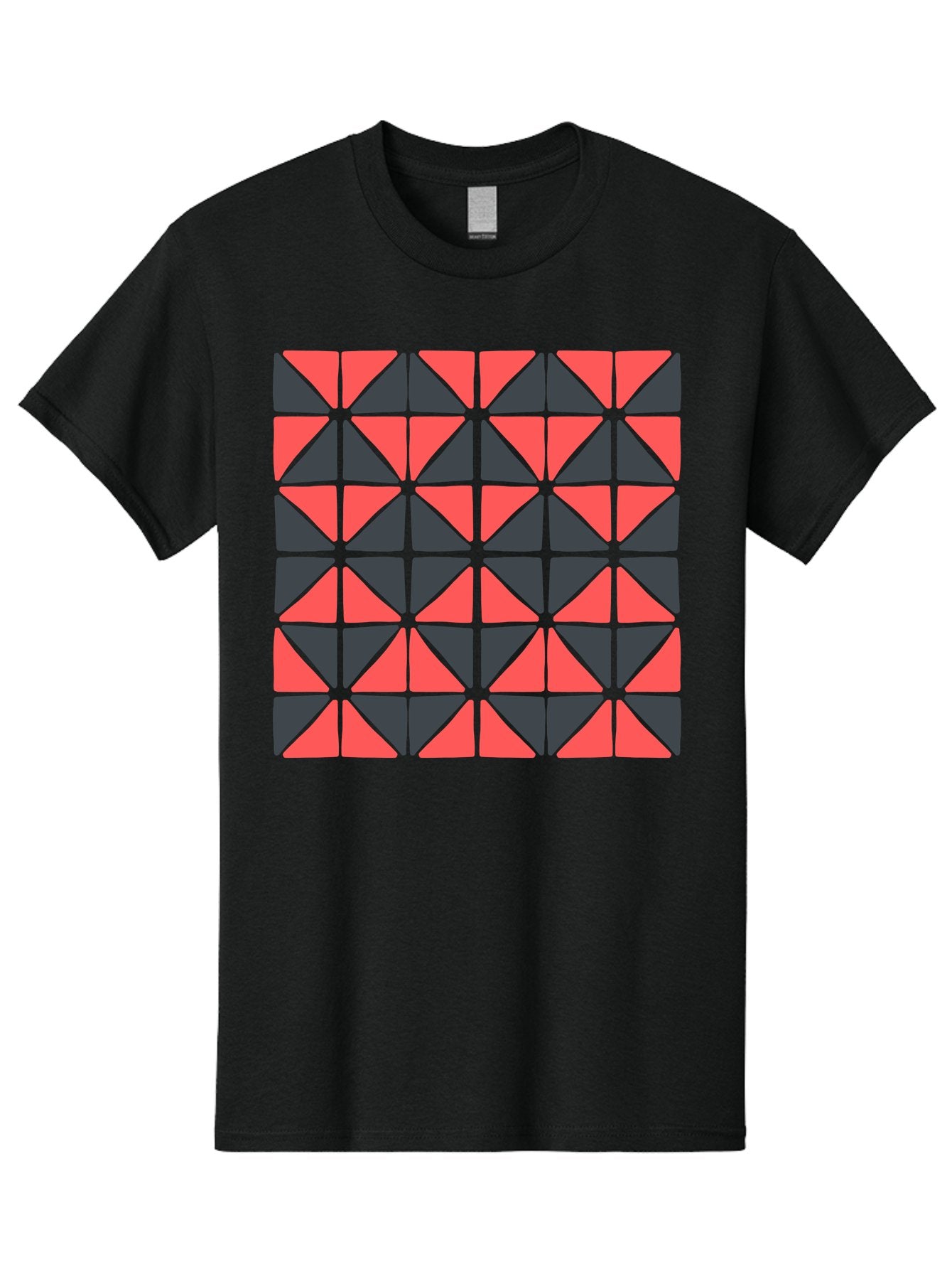Geometric-Triangles Men'S Graphic Tee, 100% Cotton, Comfortable Casual Summer Wear, Machine Washable, Repeating Pattern Of Triangles, Geometric Shapes, Symmetrical Design, Black And Red Triangles, Abstract Art, Modern Graphic Design, Aab753 3