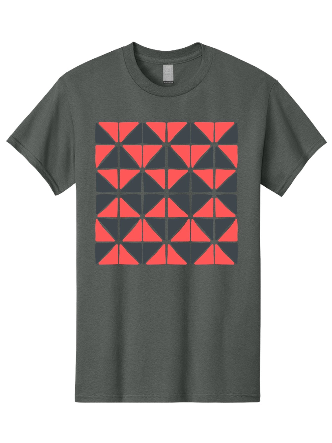 Geometric-Triangles Men'S Graphic Tee, 100% Cotton, Comfortable Casual Summer Wear, Machine Washable, Repeating Pattern Of Triangles, Geometric Shapes, Symmetrical Design, Black And Red Triangles, Abstract Art, Modern Graphic Design, Aab753 8