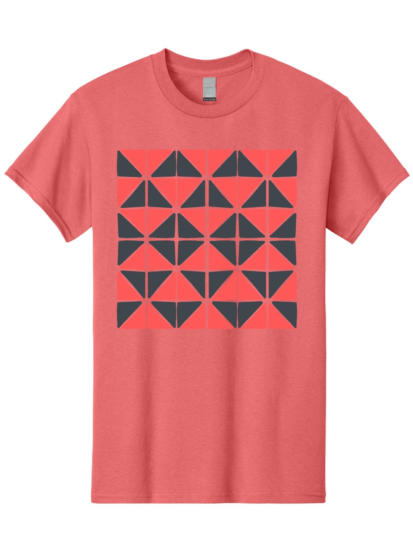 Geometric-Triangles Men'S Graphic Tee, 100% Cotton, Comfortable Casual Summer Wear, Machine Washable, Repeating Pattern Of Triangles, Geometric Shapes, Symmetrical Design, Black And Red Triangles, Abstract Art, Modern Graphic Design, Aab753 7