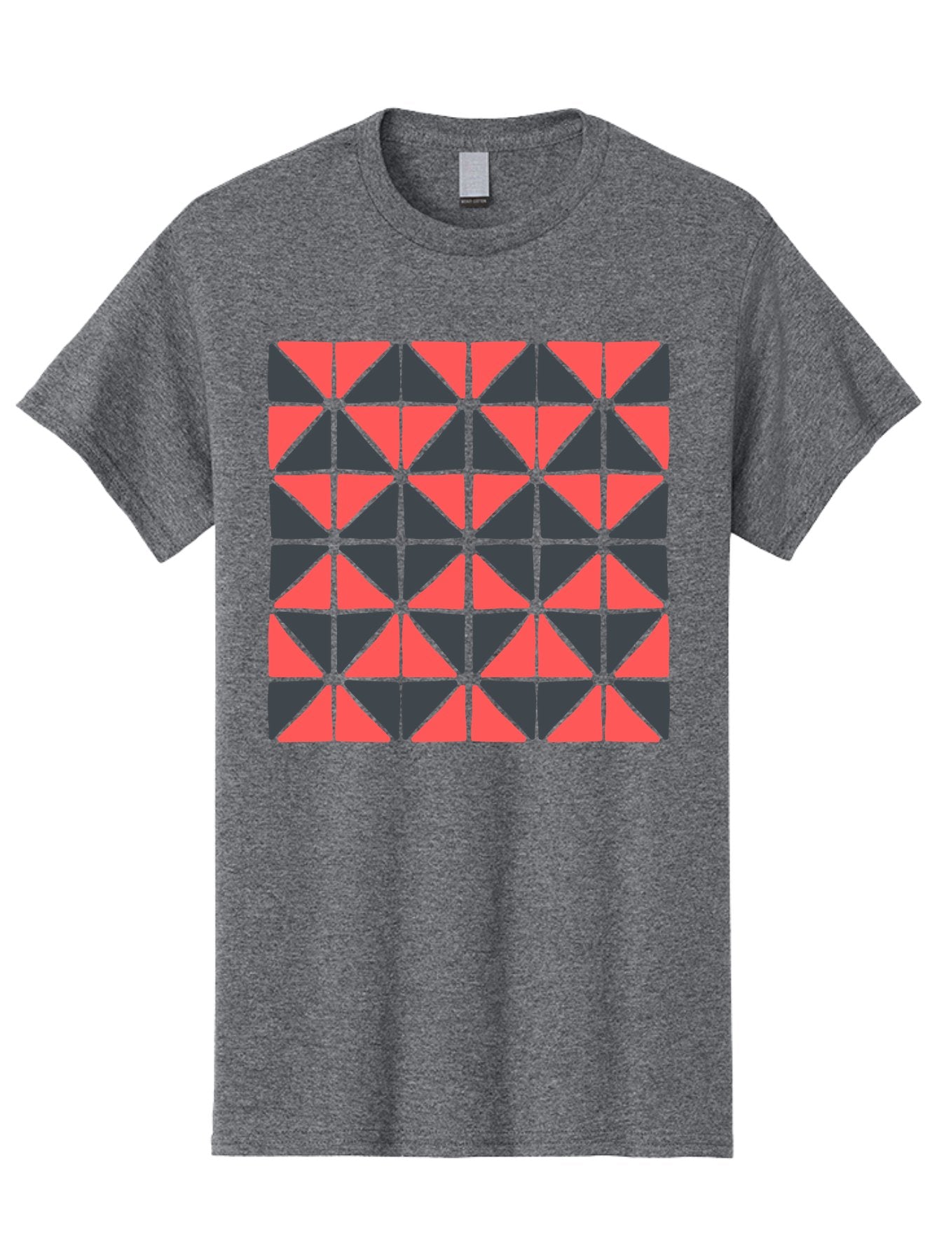 Geometric-Triangles Men'S Graphic Tee, 100% Cotton, Comfortable Casual Summer Wear, Machine Washable, Repeating Pattern Of Triangles, Geometric Shapes, Symmetrical Design, Black And Red Triangles, Abstract Art, Modern Graphic Design, Aab753 11