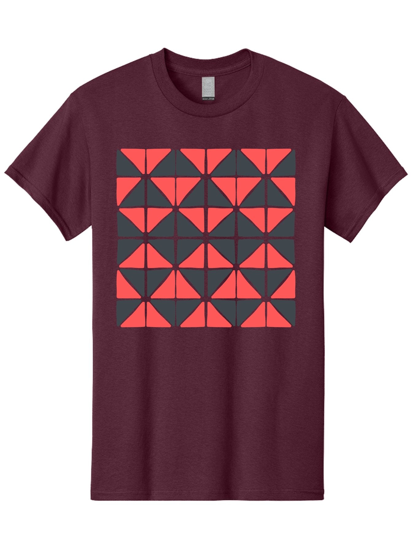 Geometric-Triangles Men'S Graphic Tee, 100% Cotton, Comfortable Casual Summer Wear, Machine Washable, Repeating Pattern Of Triangles, Geometric Shapes, Symmetrical Design, Black And Red Triangles, Abstract Art, Modern Graphic Design, Aab753 4