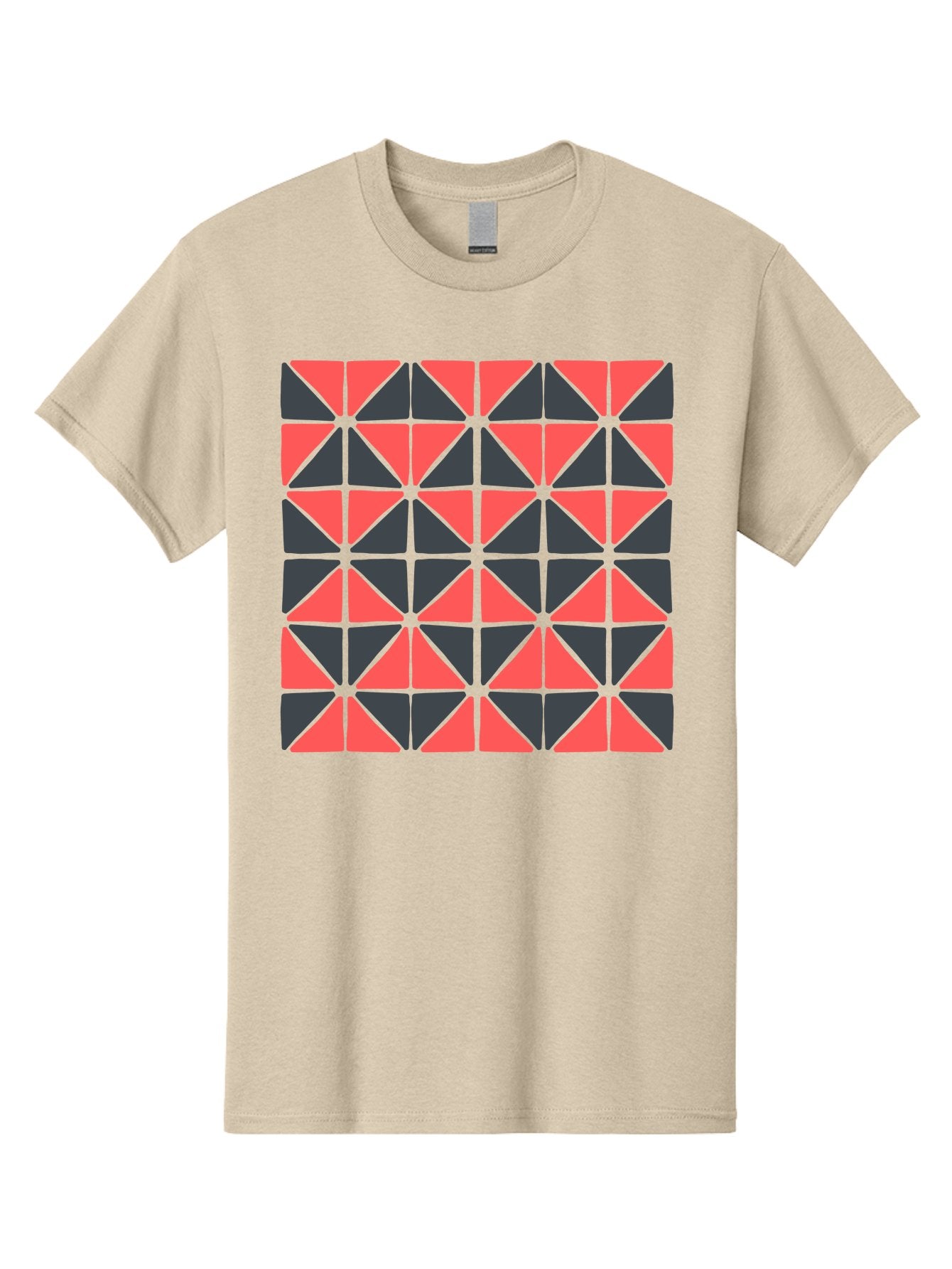 Geometric-Triangles Men'S Graphic Tee, 100% Cotton, Comfortable Casual Summer Wear, Machine Washable, Repeating Pattern Of Triangles, Geometric Shapes, Symmetrical Design, Black And Red Triangles, Abstract Art, Modern Graphic Design, Aab753