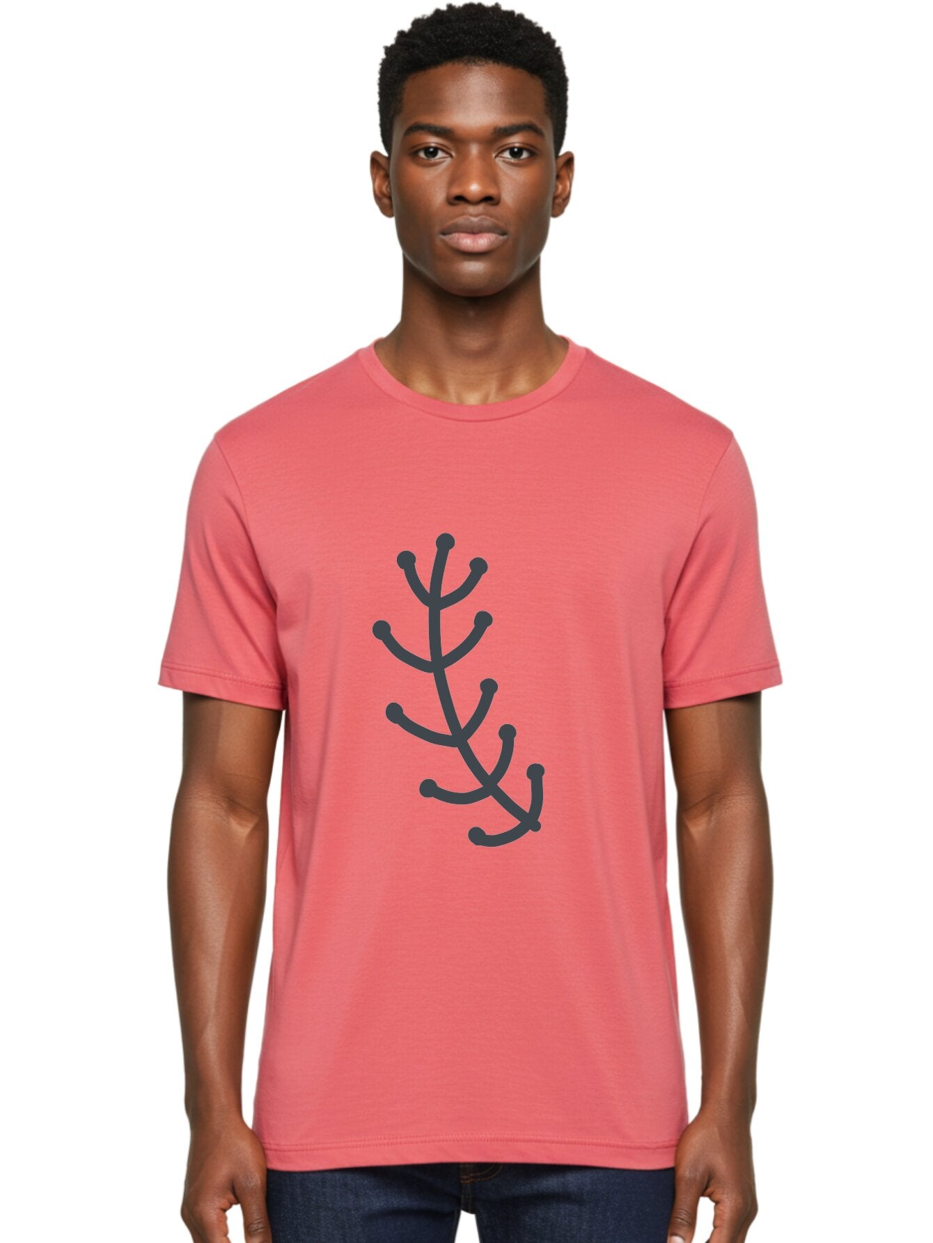 Hand-Drawn-Branch Men'S Graphic Tee, 100% Cotton, Comfortable Casual Summer Wear, Machine Washable, Simple Branch, Minimalist Design, Dark Grey Branch, Simple Illustration, Stylized Branch, Abstract Branch, Modern Art, Digital Art Aab755 22